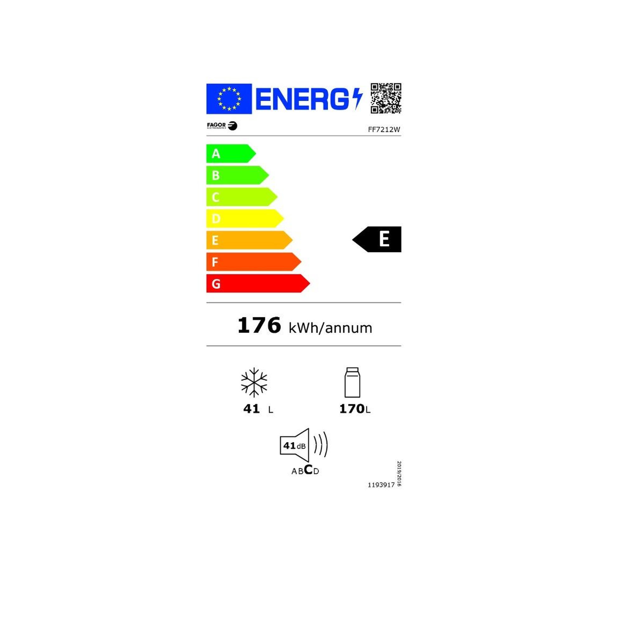 Voir la diapositive 2 : Fagor Réfrigérateur combiné 54cm 211l blanc - ff7212w