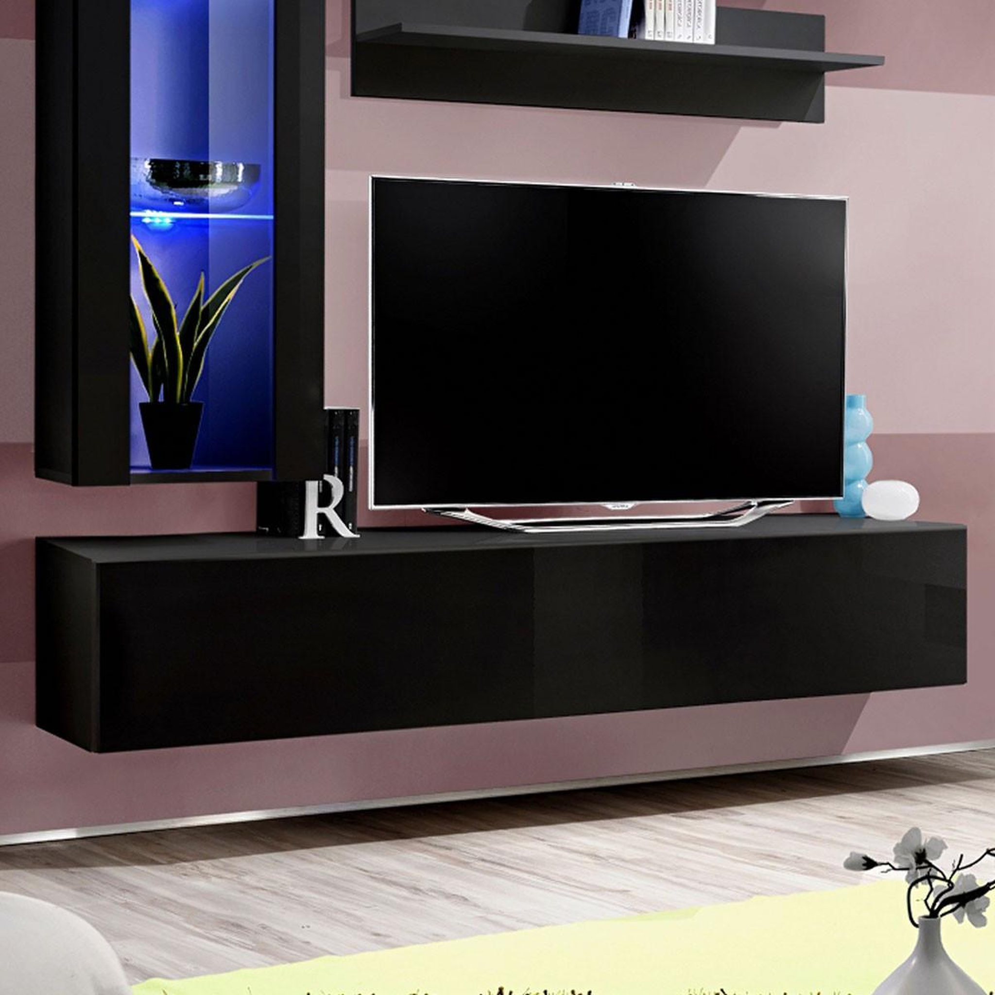 Voir la diapositive 3 : Paris Prix Ensemble meuble tv mural  fly h2  170cm noir
