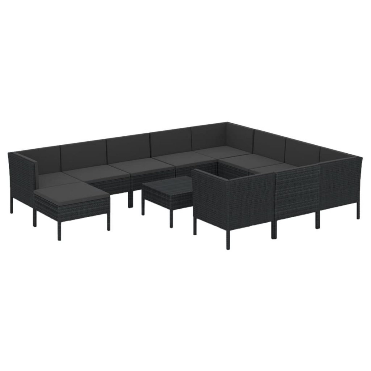 VIDAXL Salon de jardin 12 pcs avec coussins resine tressee noir