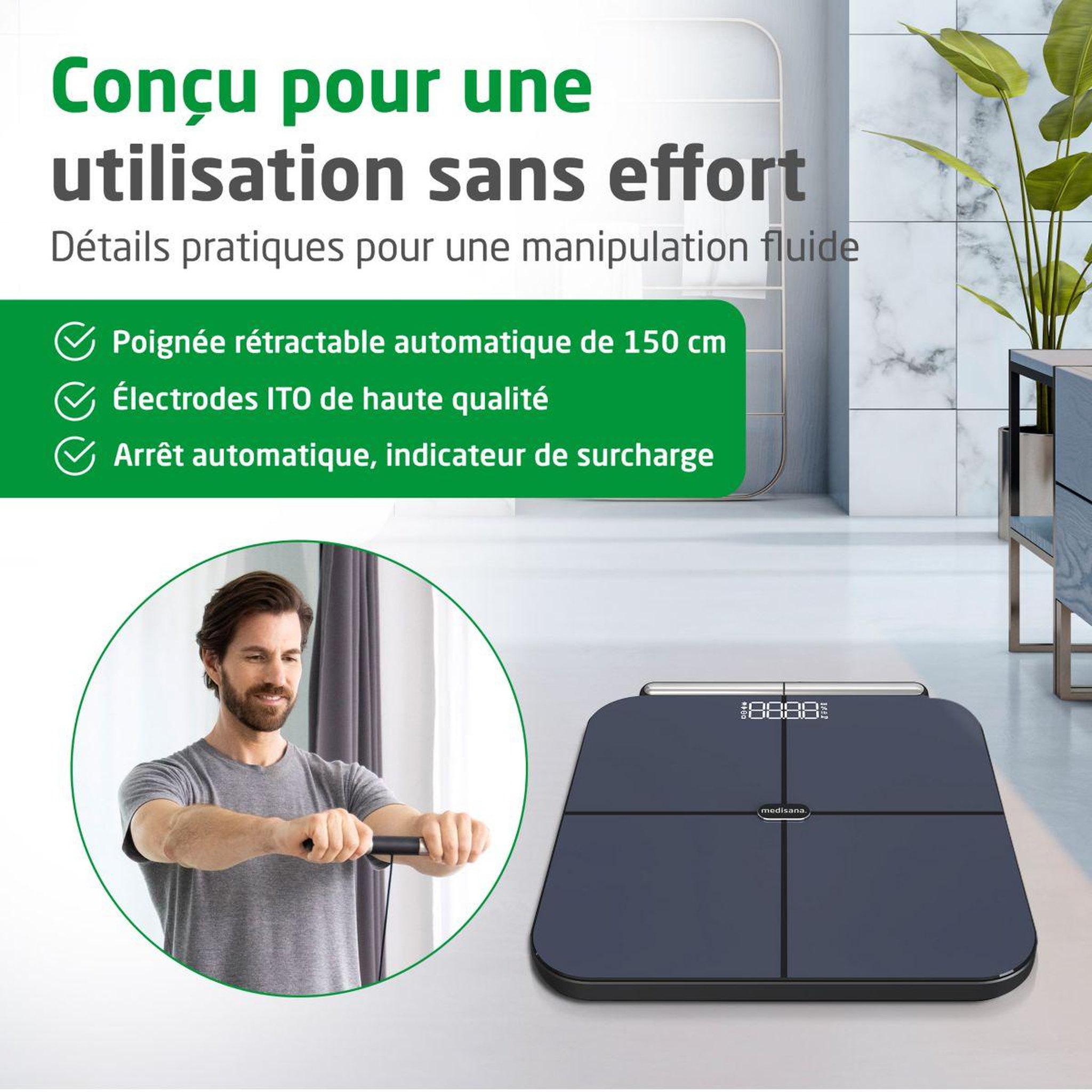 Voir la diapositive 5 : Medisana Pèse personne connecté bs 850 analyse corporelle - 8 électrodes