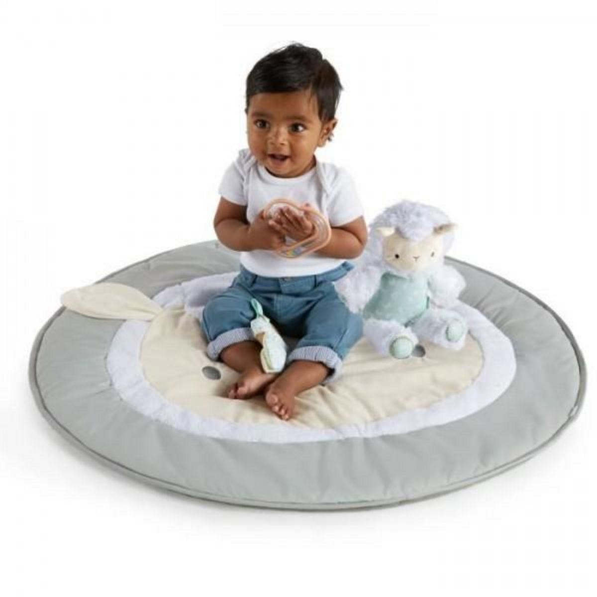 MARKET24 INGENUITY Tapis de sol éveil évolutif - Petit Mouton - Arche de jeu amovible, 5 jouets sensoriels, peluche mouton, miroir, cou