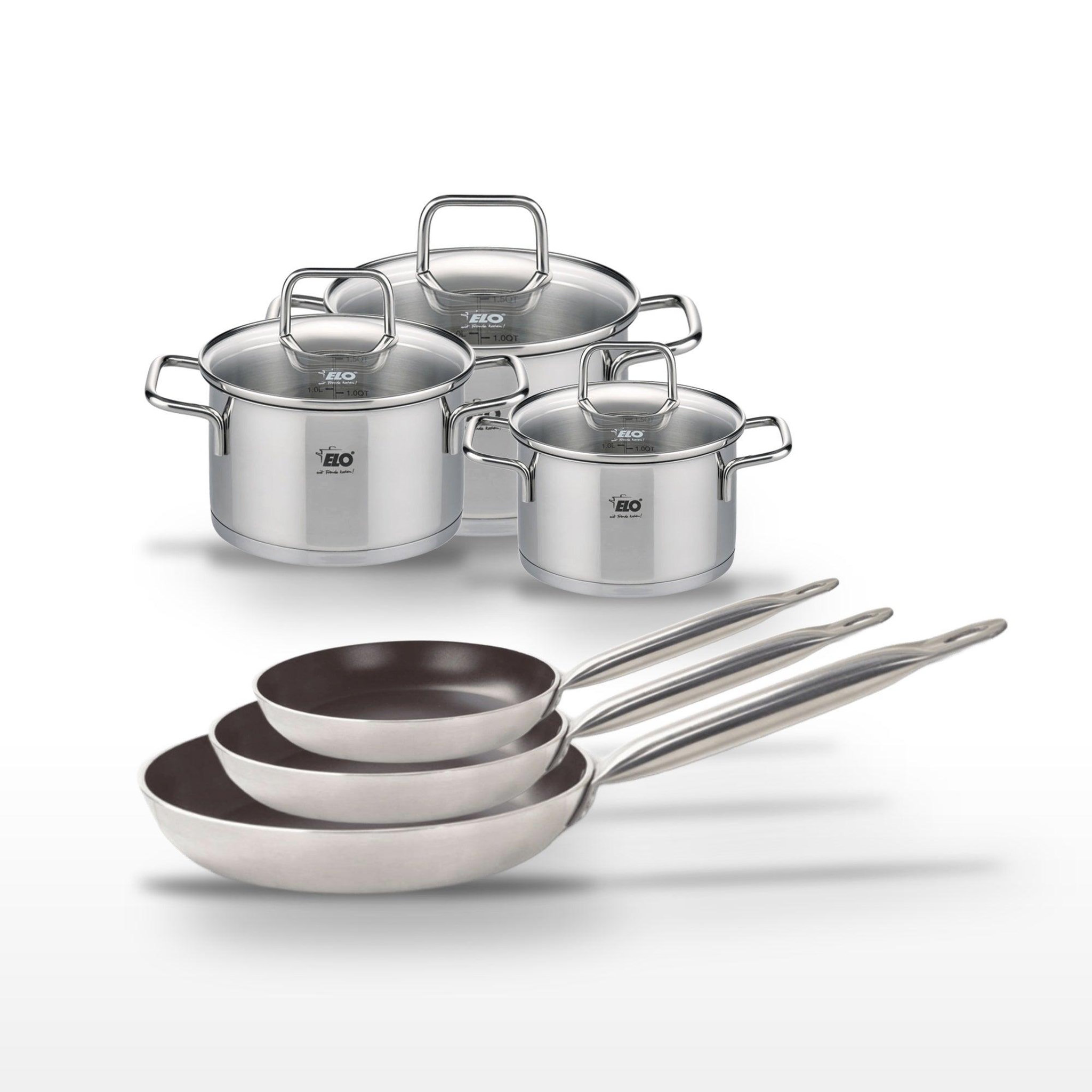 ELO Lot de 3 poêles 24/28/32 cm elo bistro line et 3 faitouts 12/14/16 cm