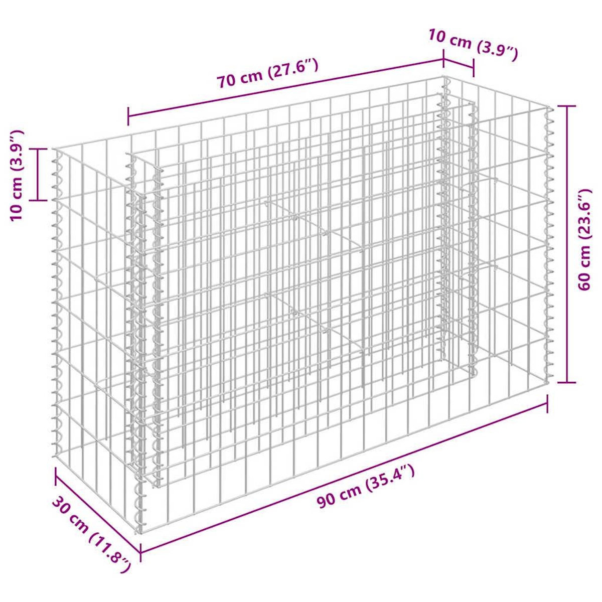 VIDAXL Lit sureleve a gabion Acier galvanise 90x30x60 cm