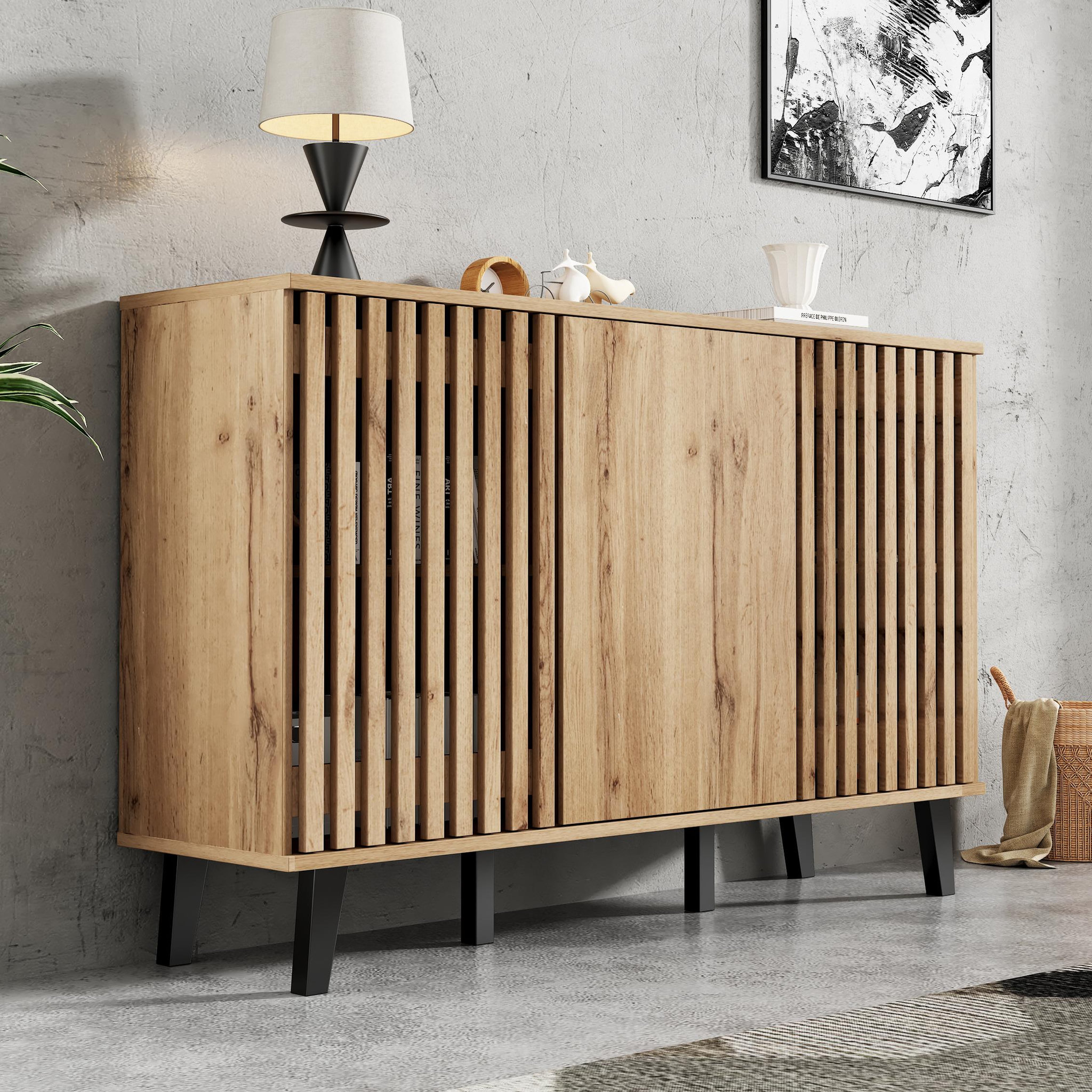 Voir la diapositive 4 : MERAX Buffet 3 porte(s) 0 tiroir(s) - 150 cm naturel panneaux de particules