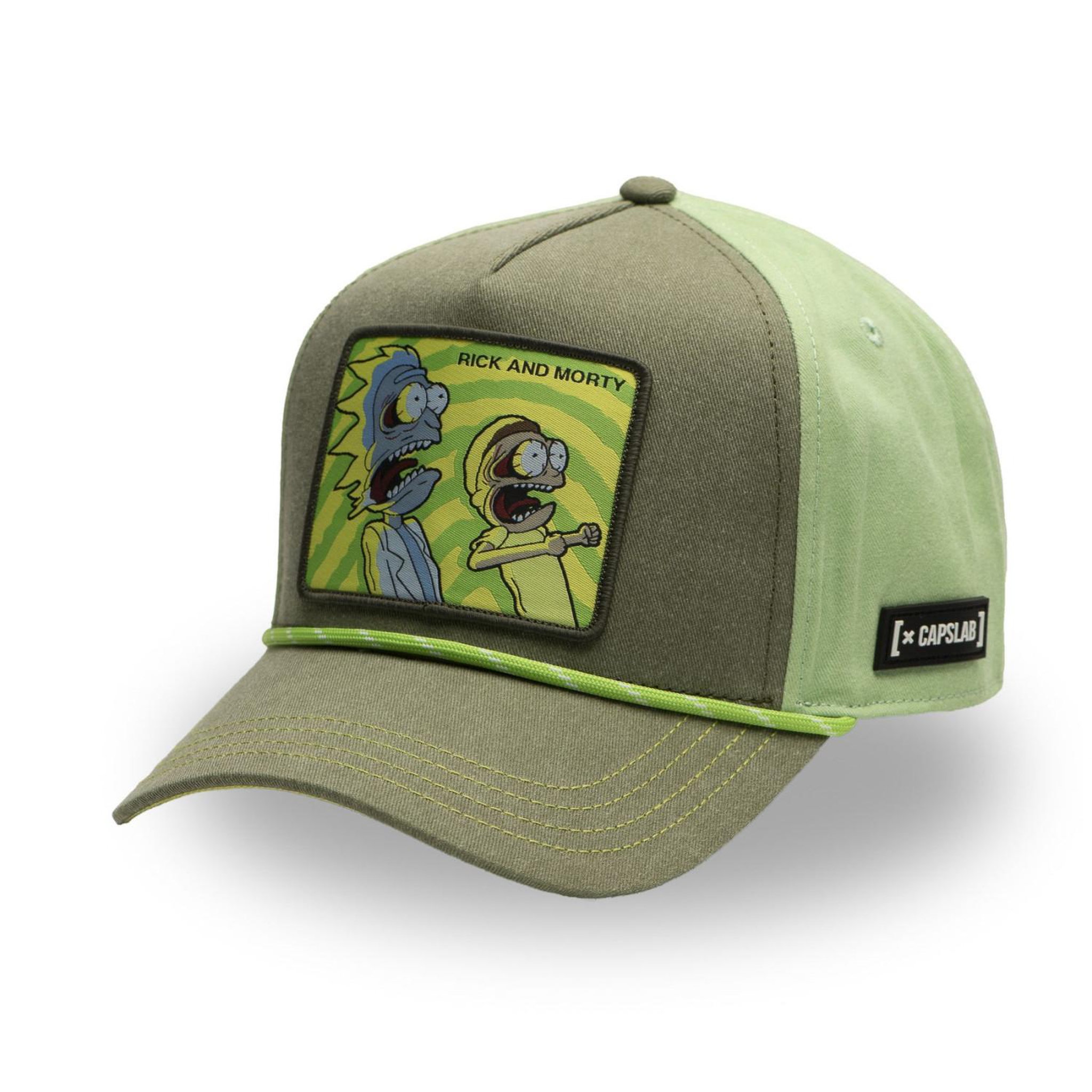 CAPSLAB Casquette trucker premium en sergé de coton Rick & Morty Cordelette. Coloris disponibles : Vert
