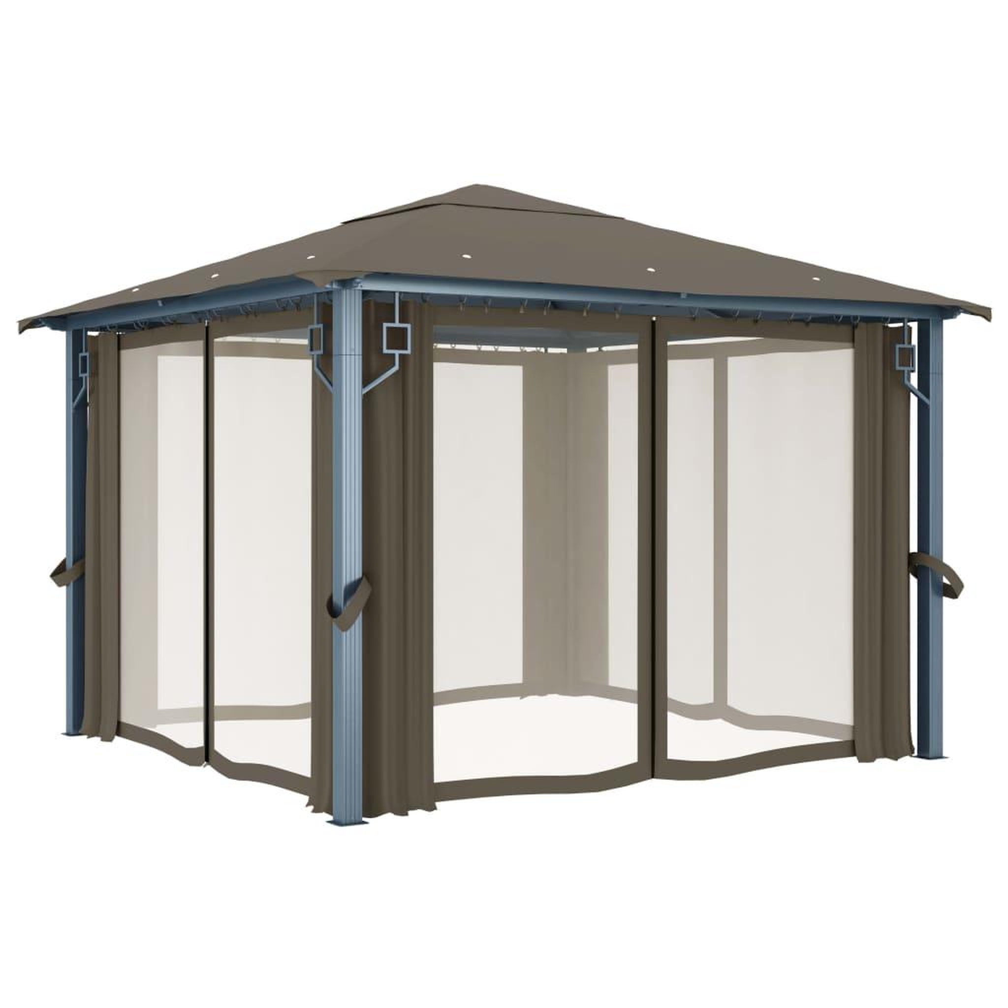 Voir la diapositive 5 : VIDAXL Tonnelle avec rideau et lumieres led 3x3 m taupe aluminium