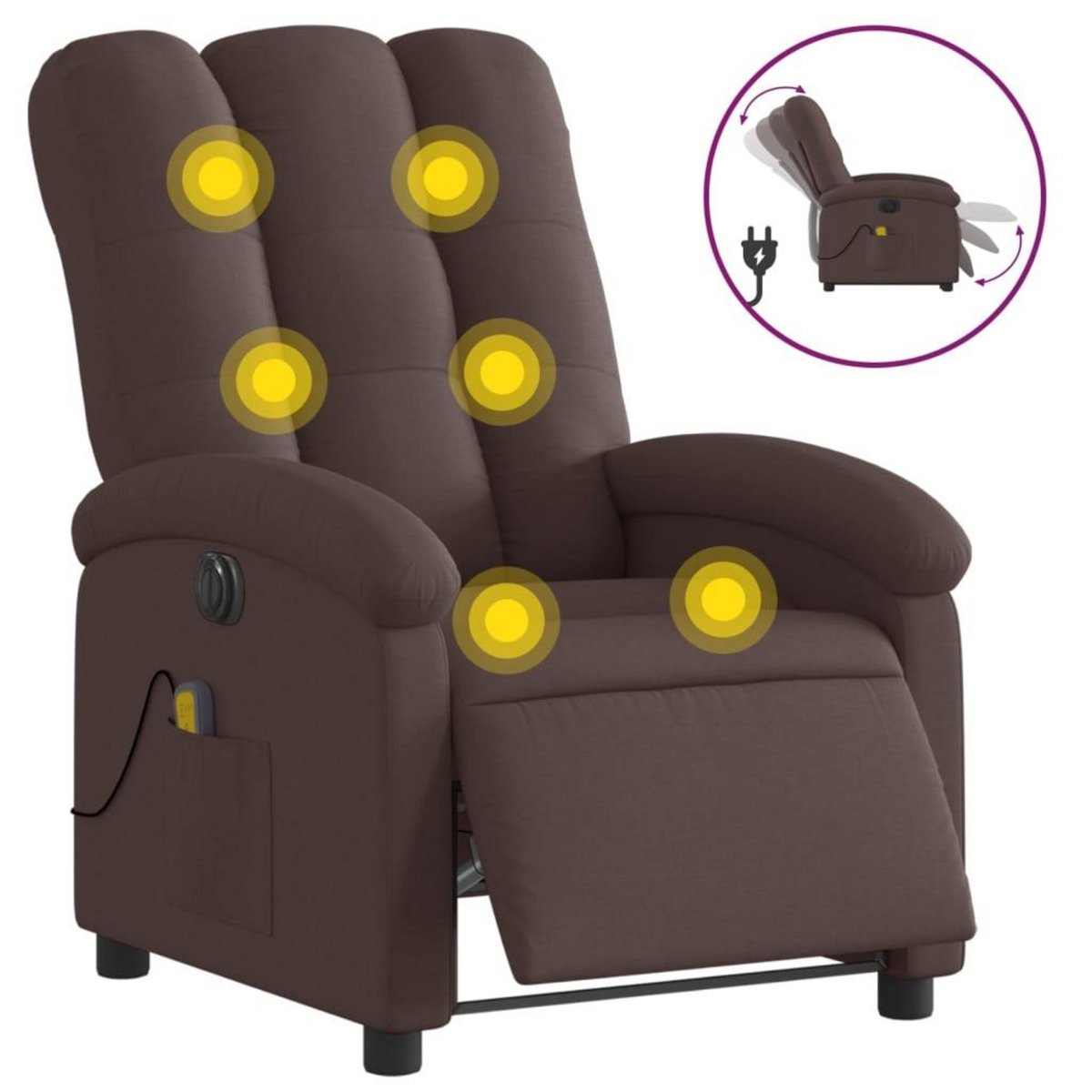 VIDAXL Fauteuil de massage inclinable electrique Marron fonce Tissu