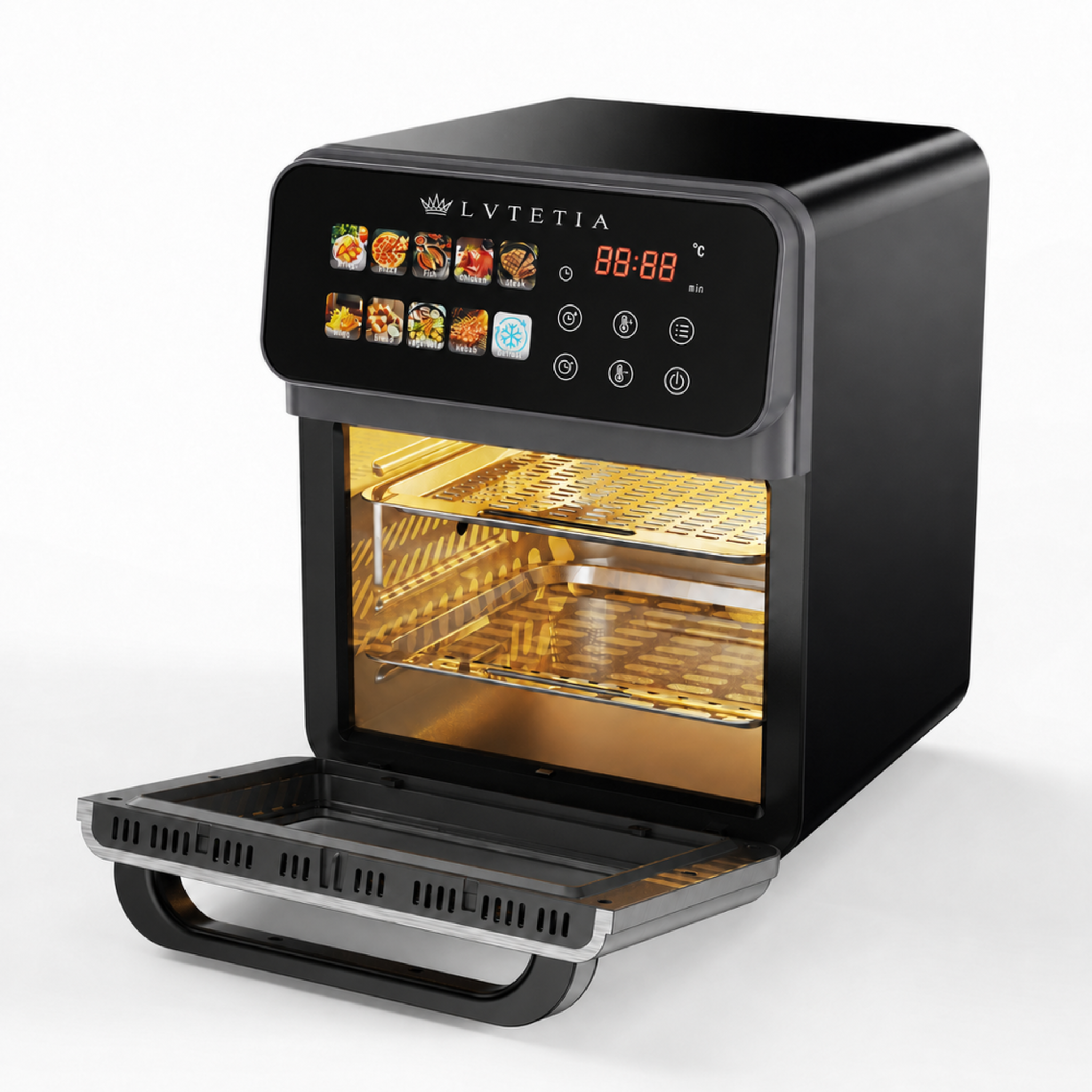 Voir la diapositive 2 : LVTETIA Air Fryer BW-9011D, friteuse sans huile grande capacité 10L avec fenêtre, 1350W, fonction vapeur
