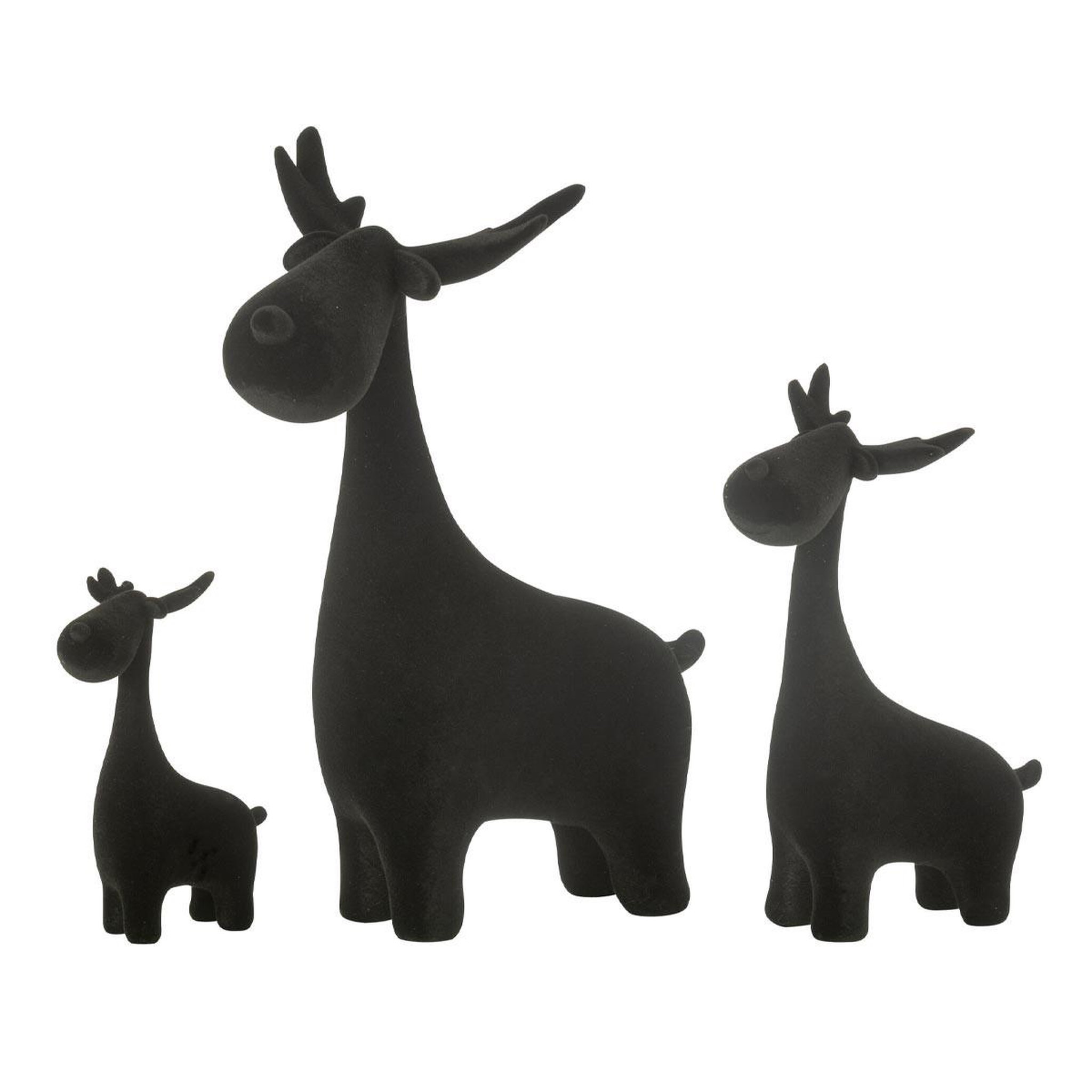 J-LINE Lot de 3 cerfs déco  velours  25cm noir