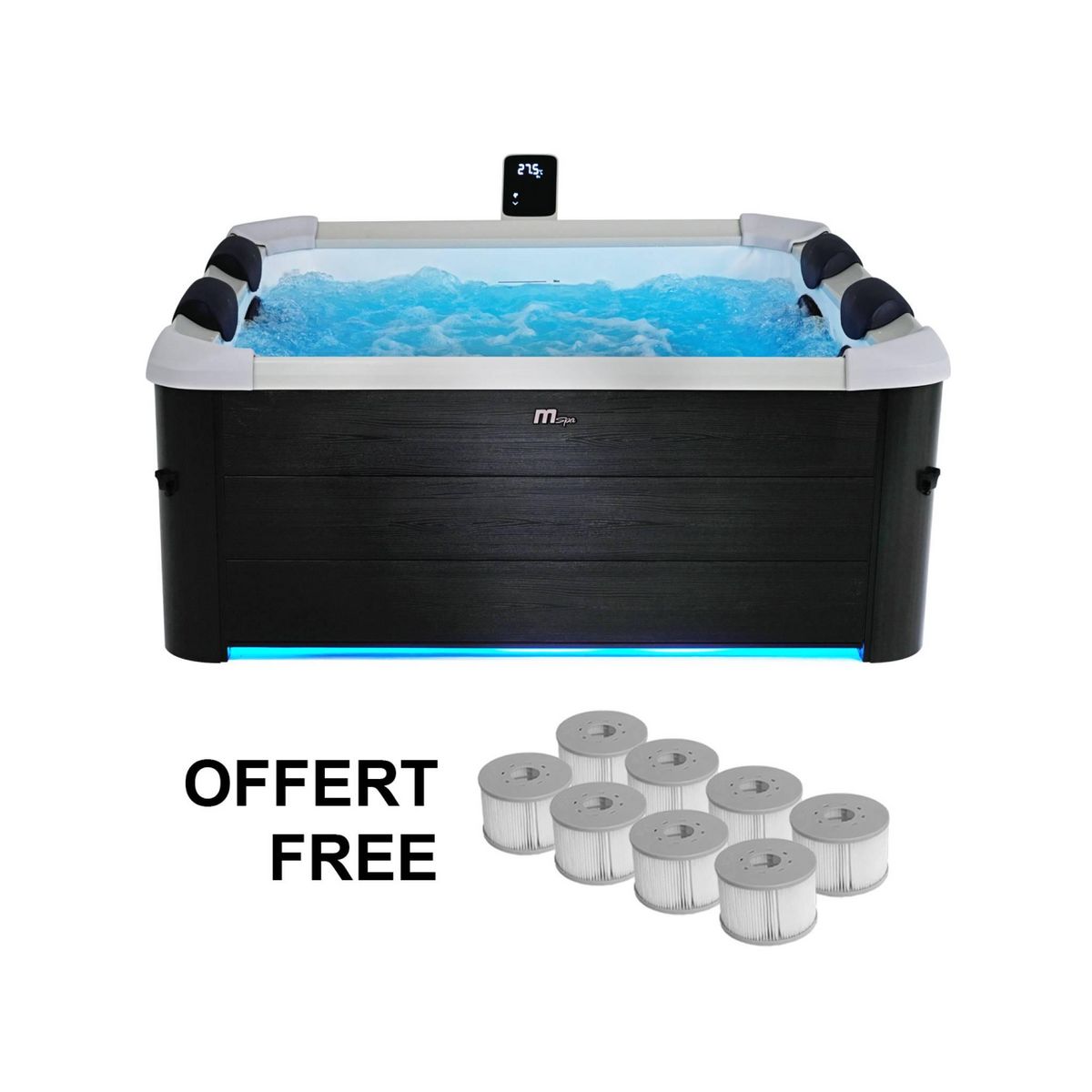 MSpa Spa rigide MSPA 6 places 4 coussins hydromassages. 8 filtres + bâche incluse 180 cm x 65 cm