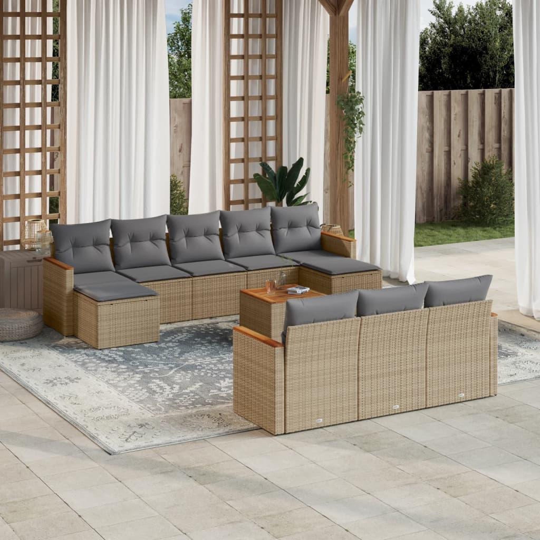 VIDAXL Salon de jardin et coussins 11 pcs melange beige resine tressee