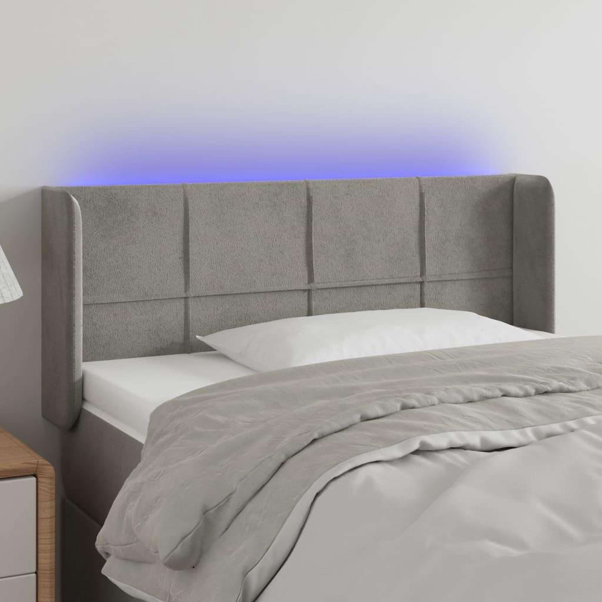 Voir la diapositive 1 : VIDAXL Tete de lit a LED Gris clair 103x16x78/88 cm Velours