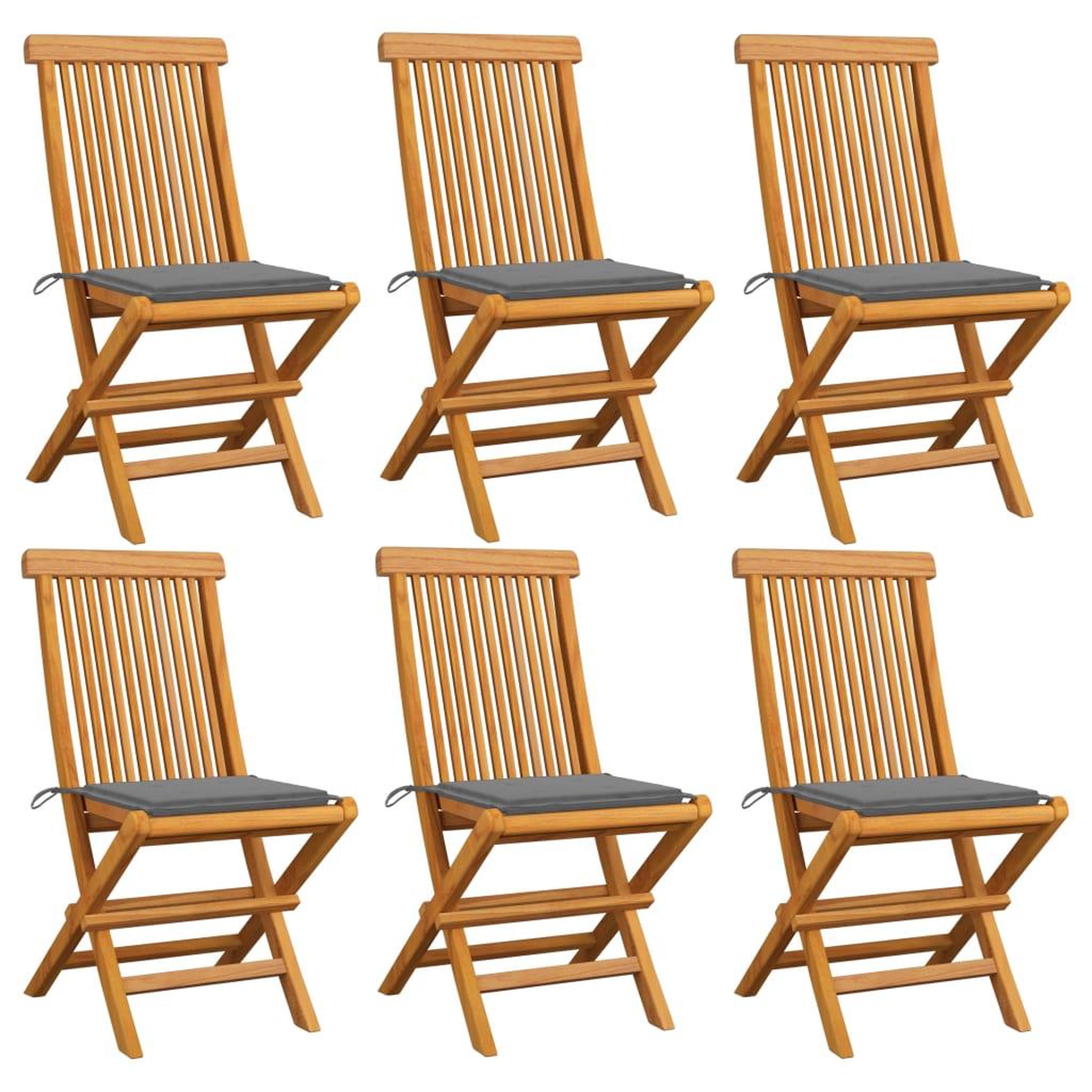 Voir la diapositive 1 : VIDAXL Chaises de jardin et coussins gris lot de 6 Bois de teck massif