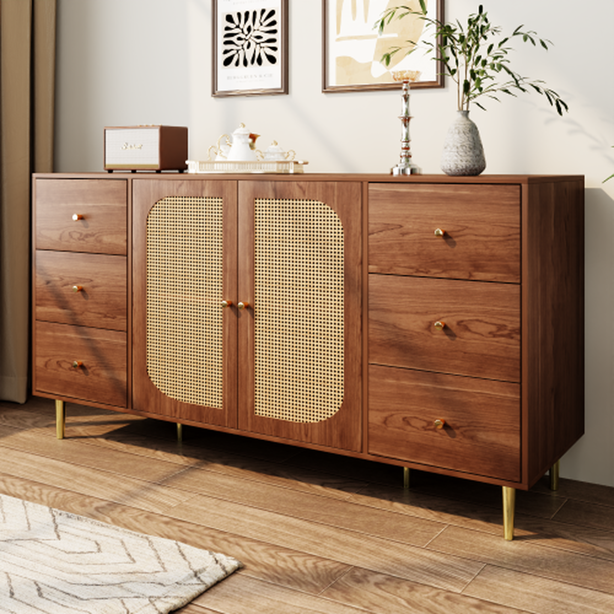 Voir la diapositive 4 : MERAX Buffet 2 porte(s) 6 tiroir(s) - 160 cm naturel mdf