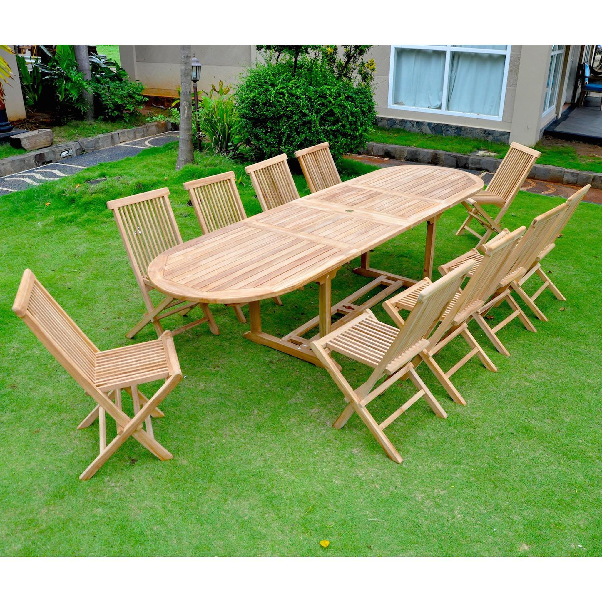 Voir la diapositive 2 : CONCEPT USINE Salon de jardin Teck massif 10-12 personnes - Table ovale + 10 chaises KAJANG
