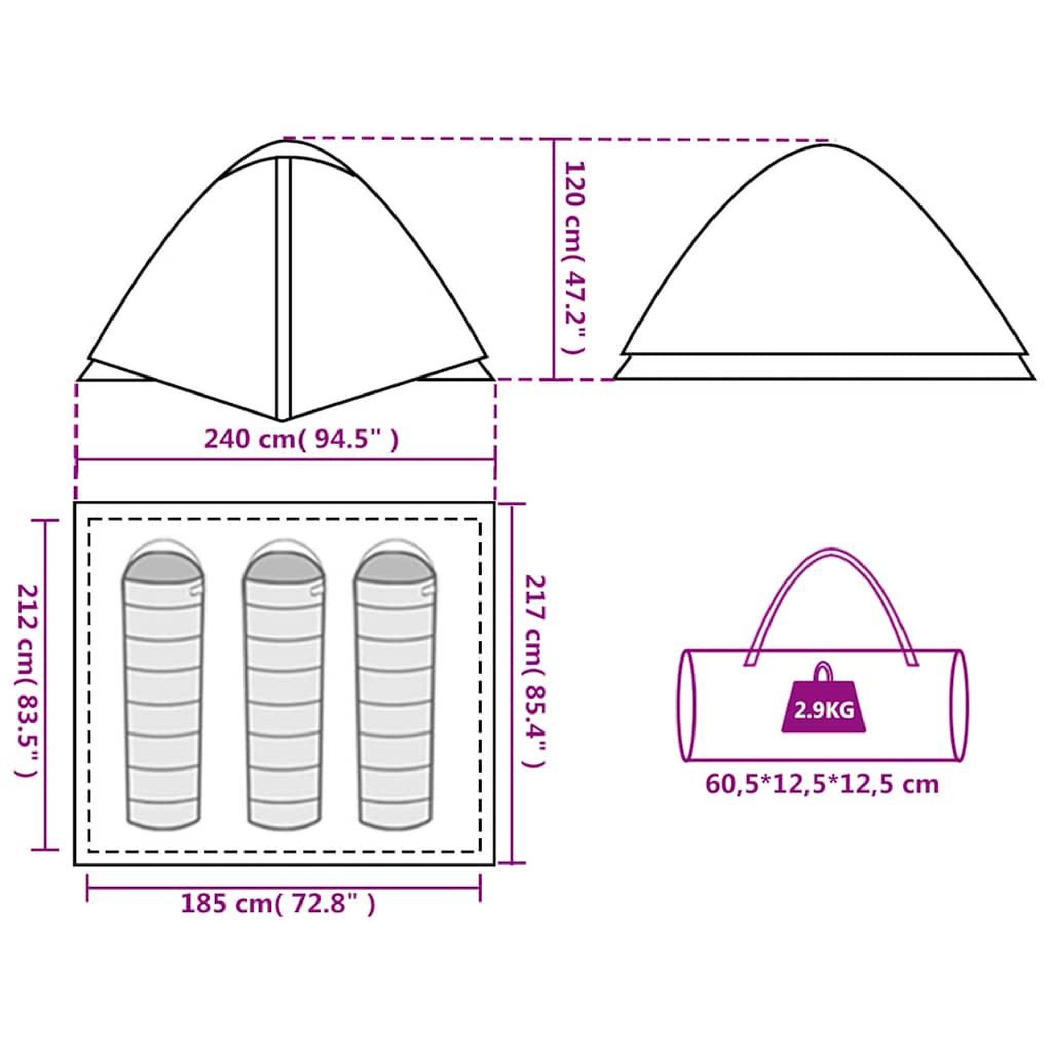 Voir la diapositive 6 : VIDAXL Tente de camping a dome 3 personnes bleu impermeable