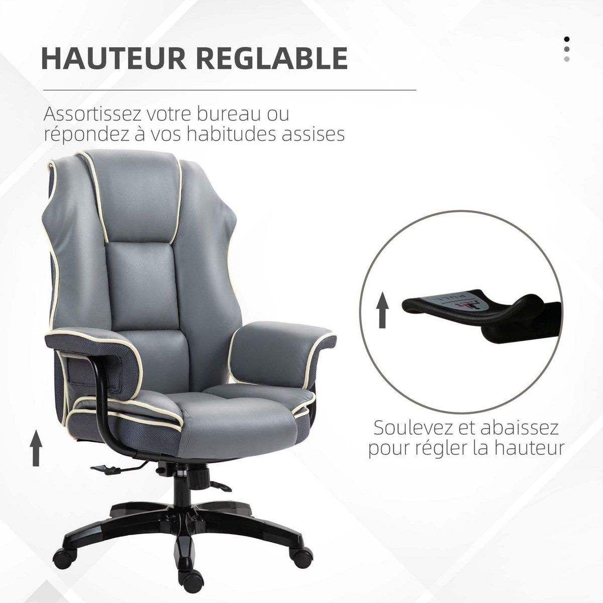 VINSETTO Fauteuil de bureau gamer ergonomique grand confort - 76L x 80l x 118-124H cm - gris
