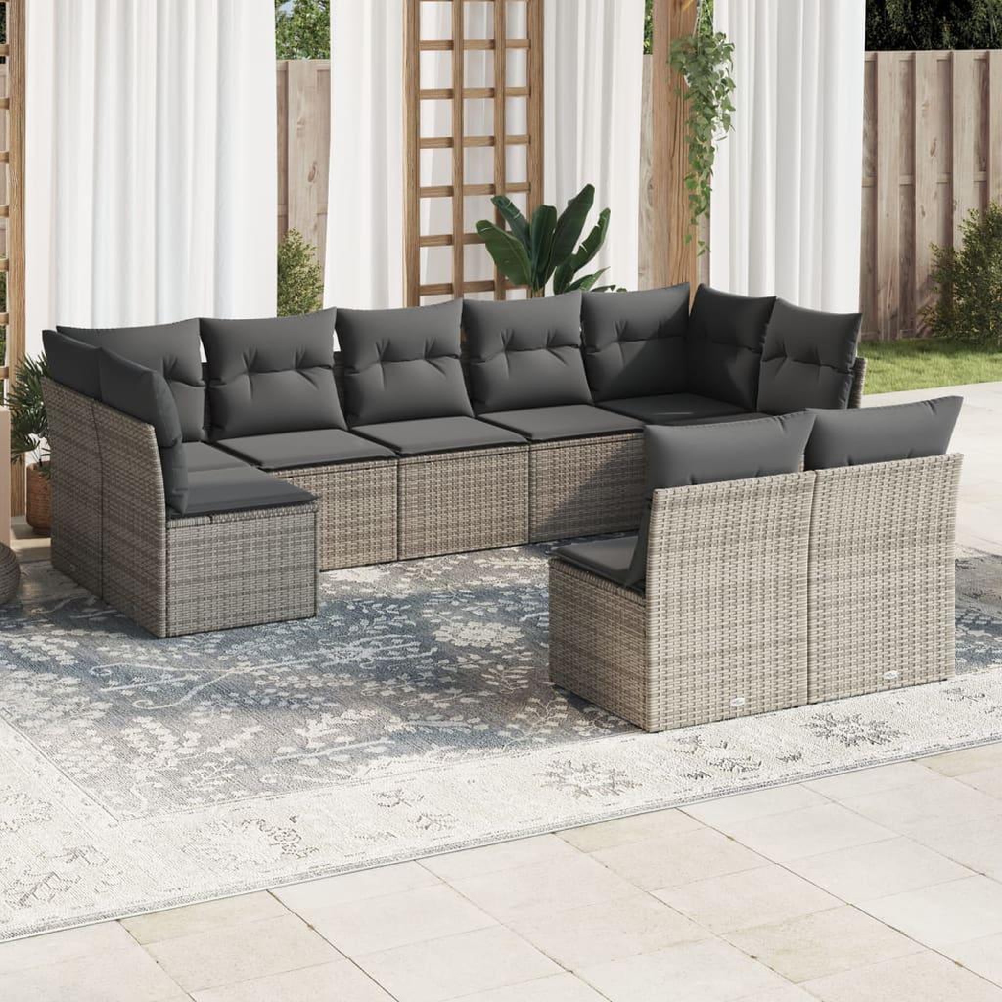 VIDAXL Salon de jardin 9 pcs avec coussins gris resine tressee
