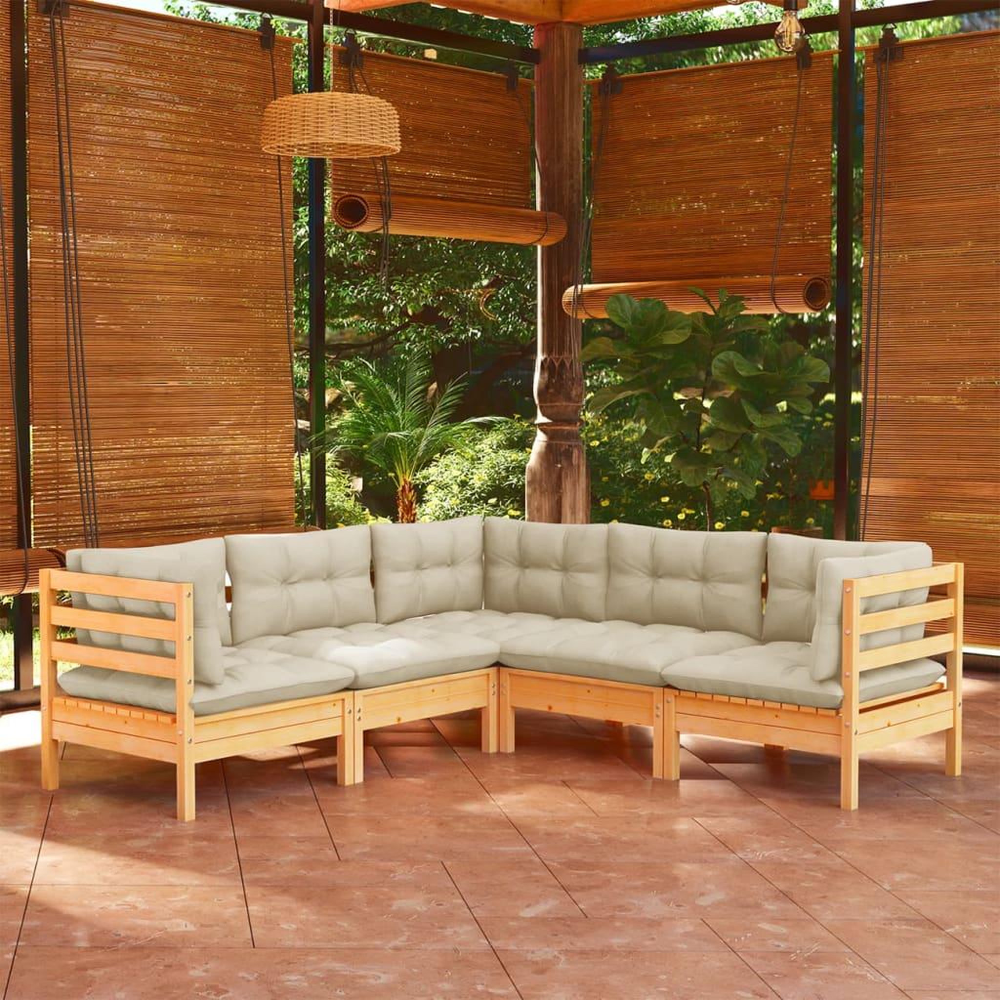 Voir la diapositive 1 : VIDAXL Salon de jardin 5 pcs avec coussins creme bois de pin massif