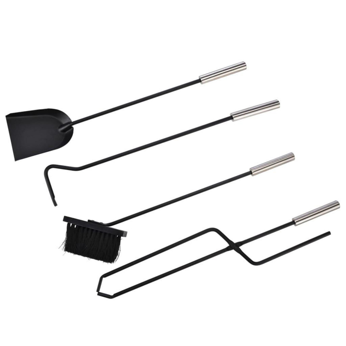 HI HI Ensemble d'outils de cheminee 5 pcs Argente 23x15x52 cm