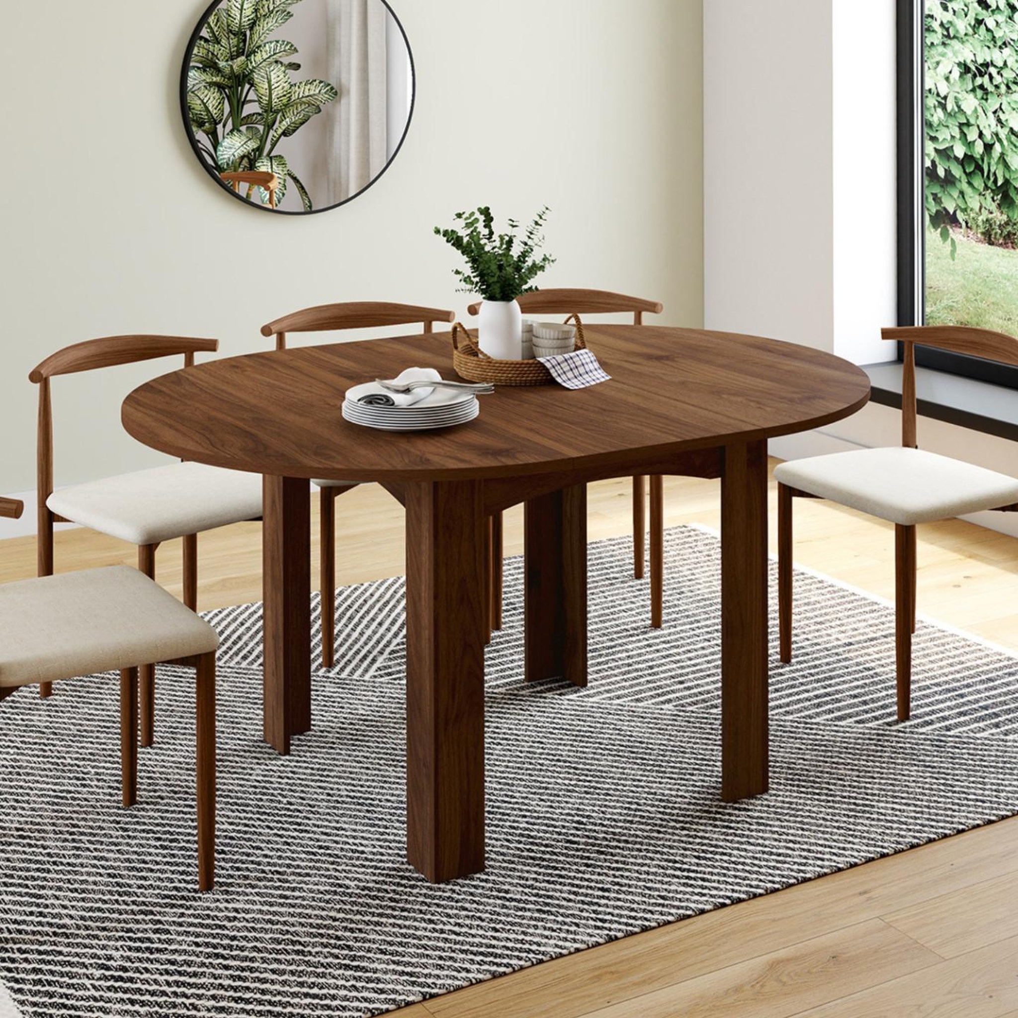Voir la diapositive 2 : ID MARKET Table à manger extensible ronde dona 4-8 personnes noyer 110-150 cm