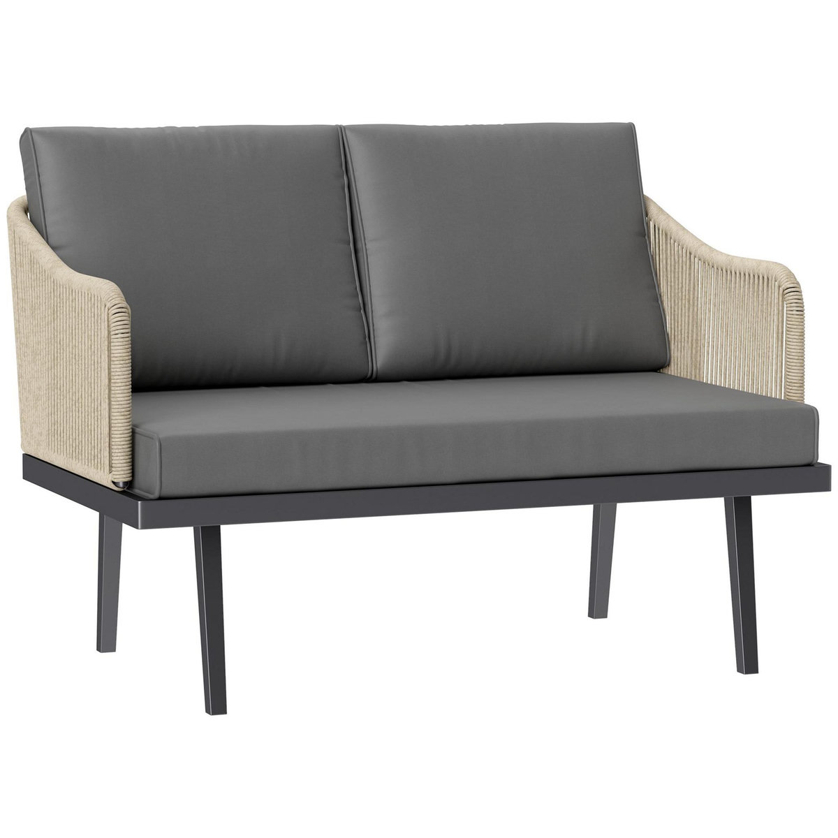 OUTSUNNY Canapé de jardin 2 places design contemporain - 3 coussins - acier gris résine filaire naturel