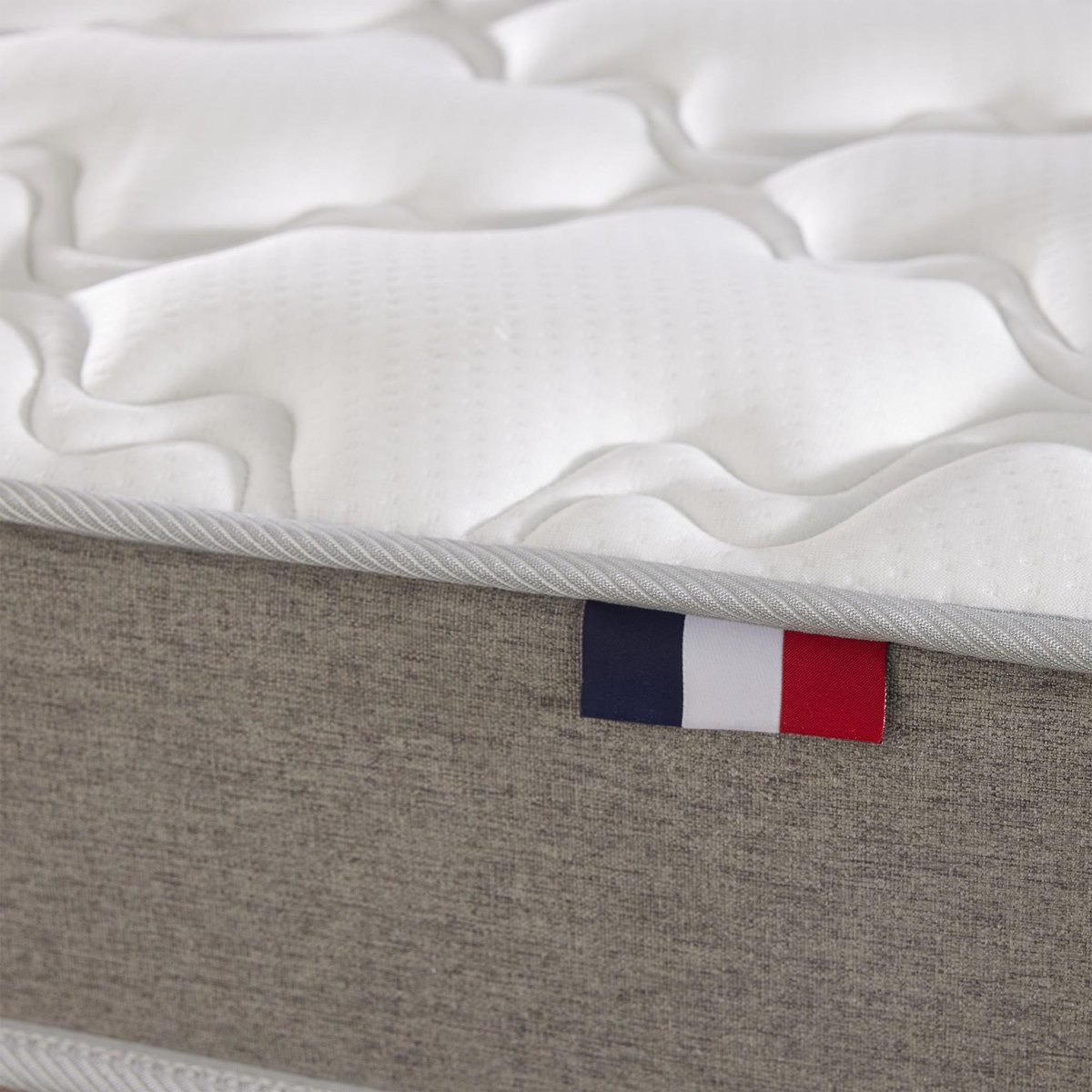 IDLITERIE Ensemble matelas mousse mousse, H16 cm, 25 kg/m³, sommier, tete de lit capitonnee beige 140 x 190 cm