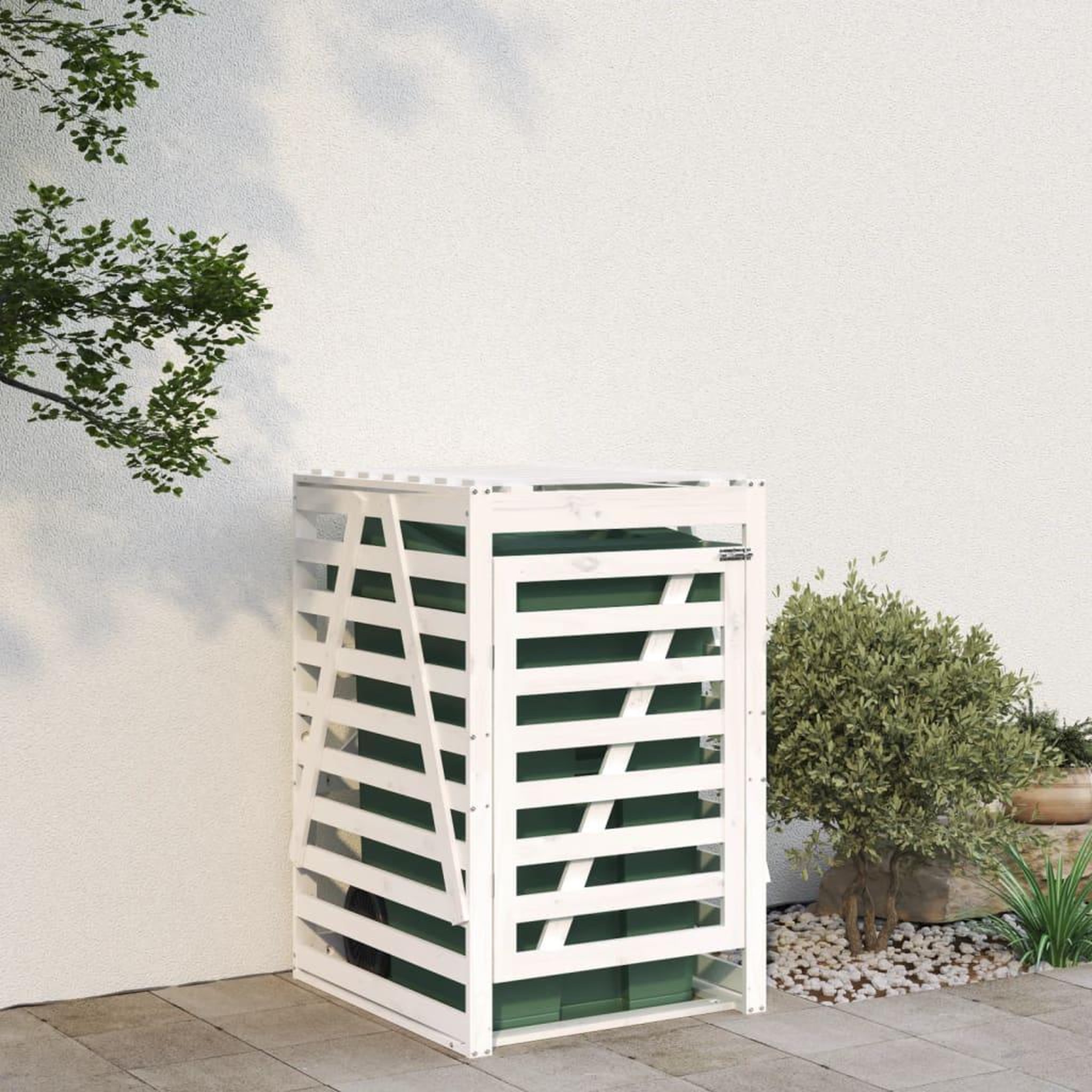 VIDAXL Abri pour poubelle sur roulettes blanc bois massif de pin