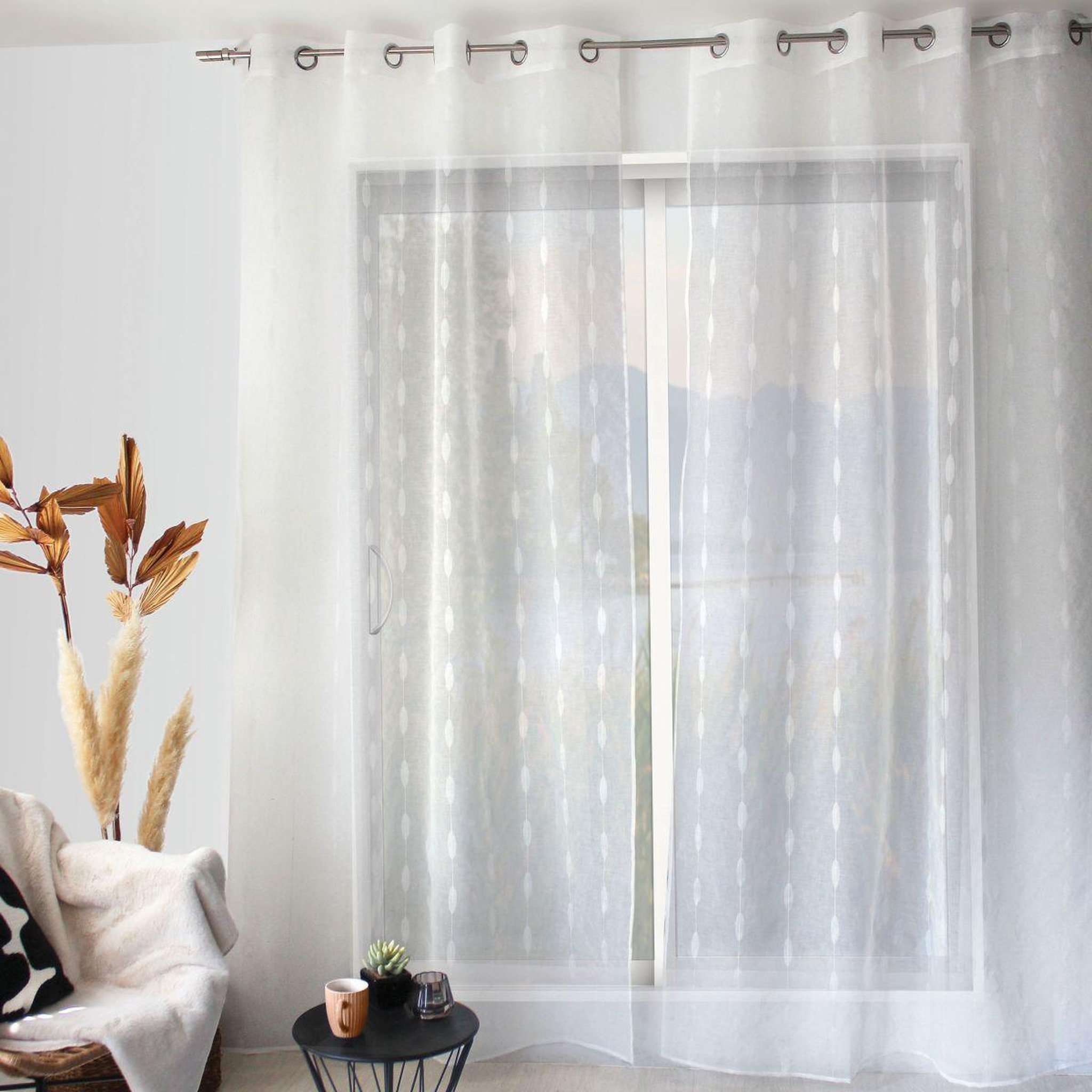 Voir la diapositive 4 : ENJOY HOME Rideau voilage à motif  copper  140x240cm blanc