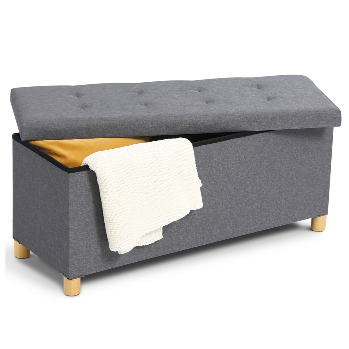 ID MARKET Banc coffre rangement sur pied 100 cm tissu gris anthracite