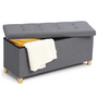 Voir la diapositive 1 : ID MARKET Banc coffre rangement sur pied 100 cm tissu gris anthracite