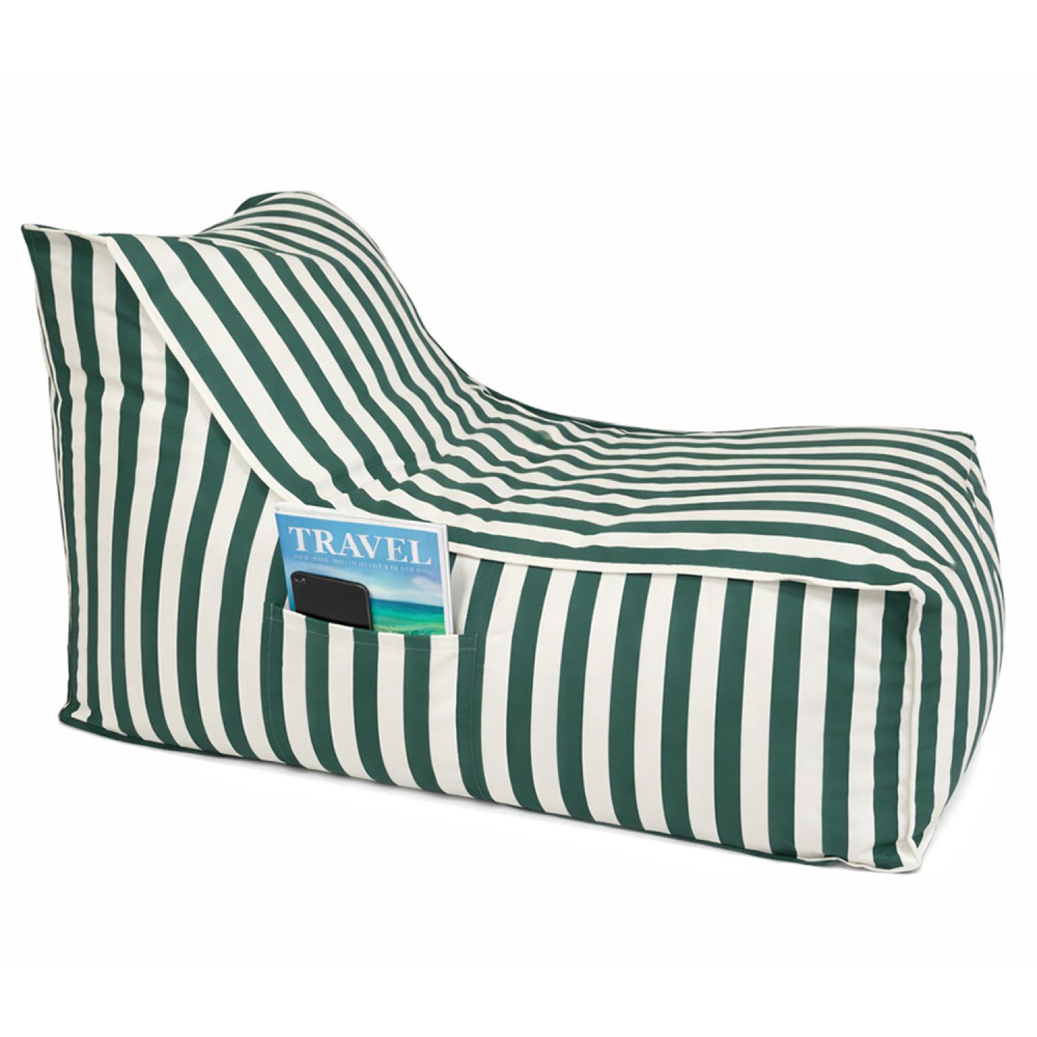 Voir la diapositive 4 : CONCEPT USINE Pouf exterieur rayé vert en tissu déperlant 100x65x65 cm positano