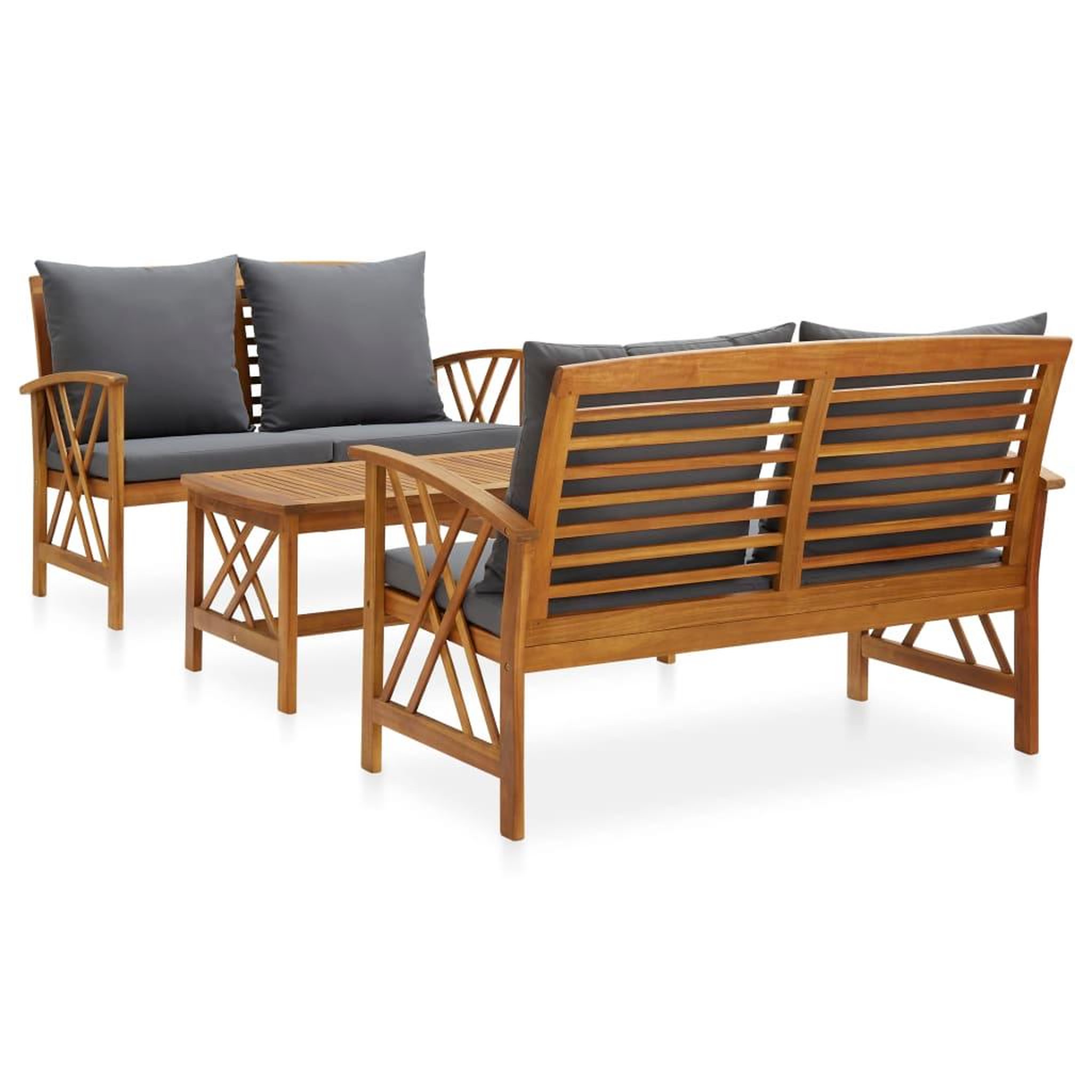 Voir la diapositive 1 : VIDAXL Salon de jardin 3 pcs avec coussins Bois d'acacia massif