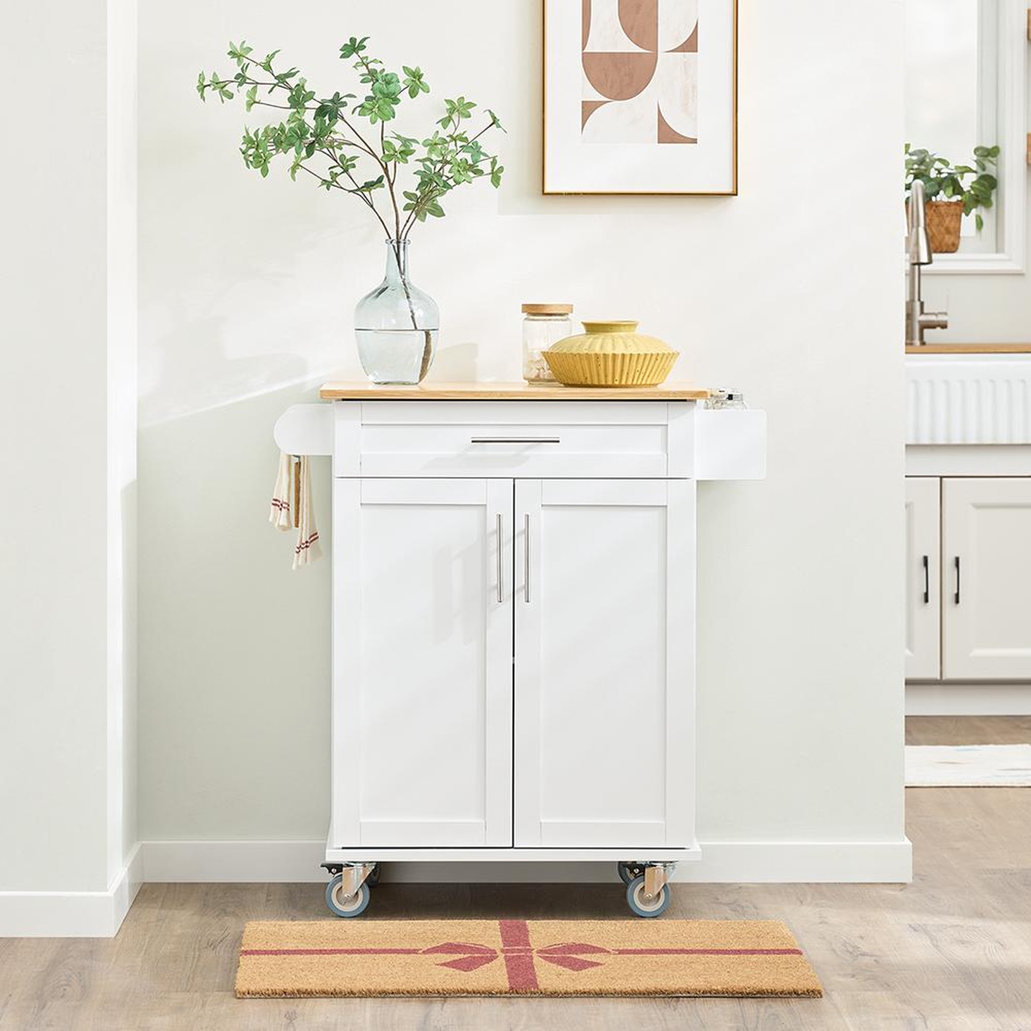 Voir la diapositive 5 : SOBUY Chariot de cuisine blanc avec tiroir et roulettes 83x46x91cm FKW13-II-WN