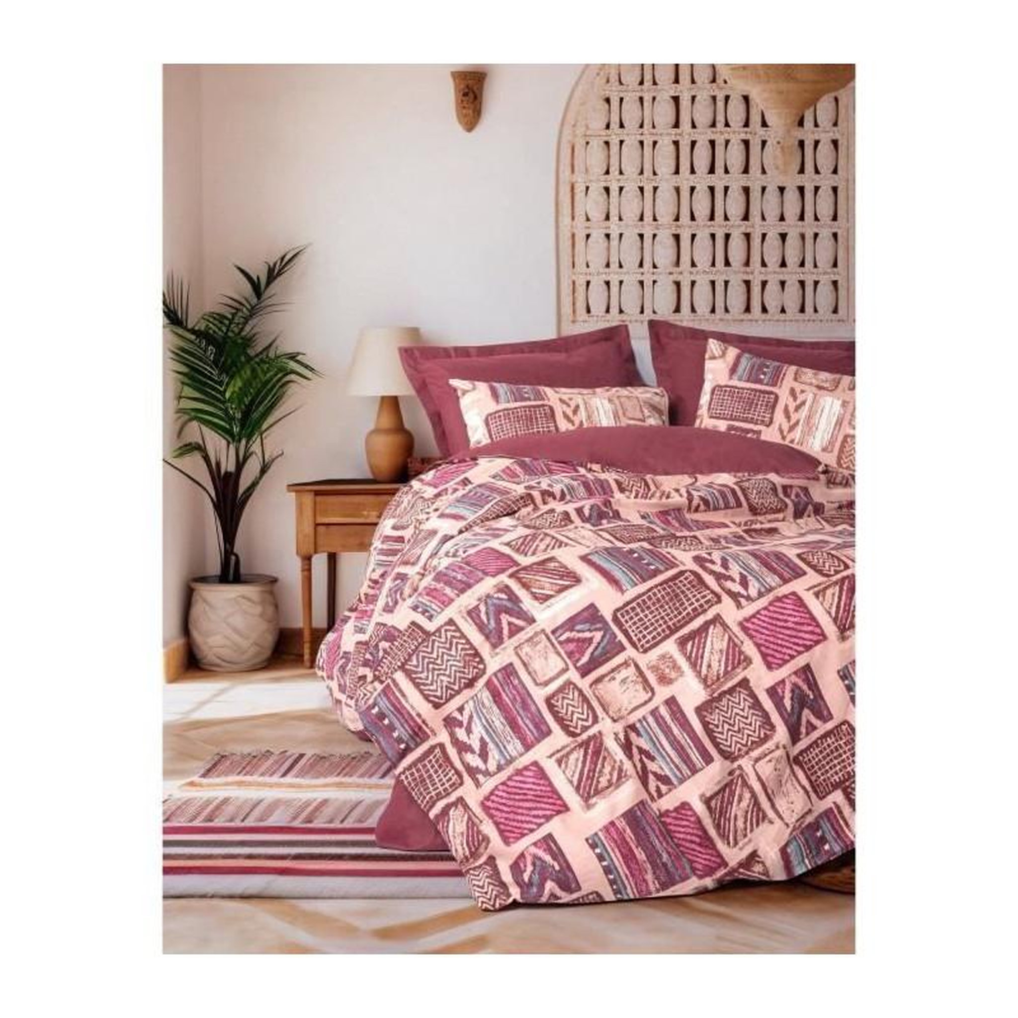 GENERIQUE Parure de lit - 129CTN64840 - 1 housse de couette 220 x 240 cm + 2 taies d'oreiller 60 x 60 cm - 100% coton ranforcé - Rouge