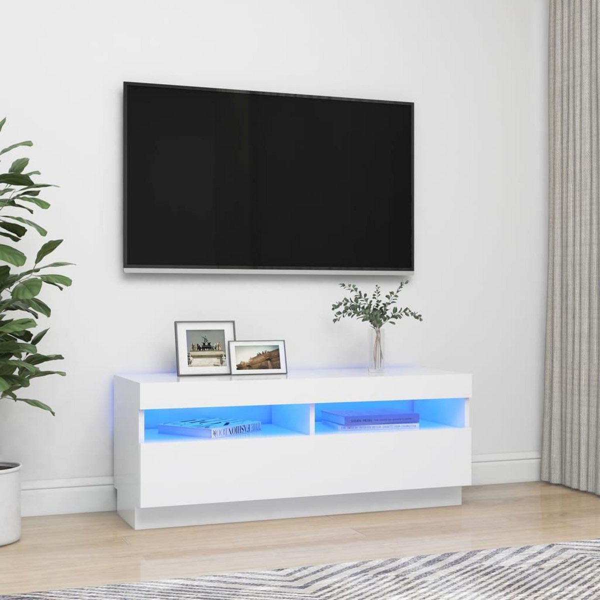 VIDAXL Meuble TV avec lumieres LED Blanc 100x35x40 cm