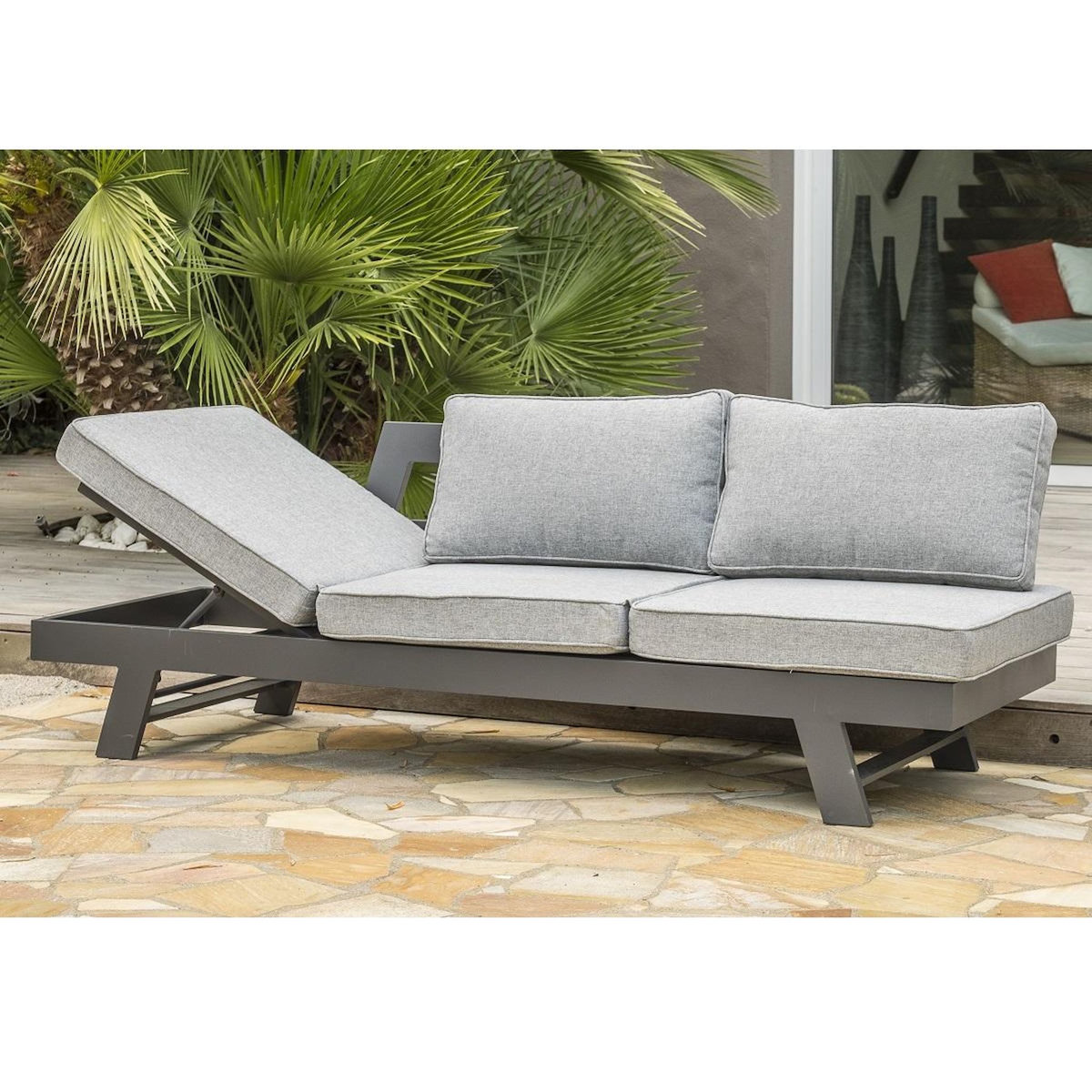 DCB GARDEN Salon bas de jardin en angle - 5/6 places - Aluminium - Anthracite