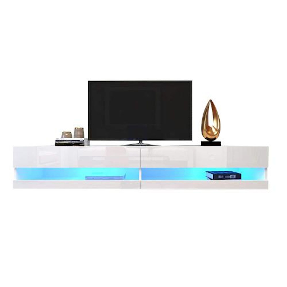 MERAX Meuble tv suspendu blanc 140 cm led mdf