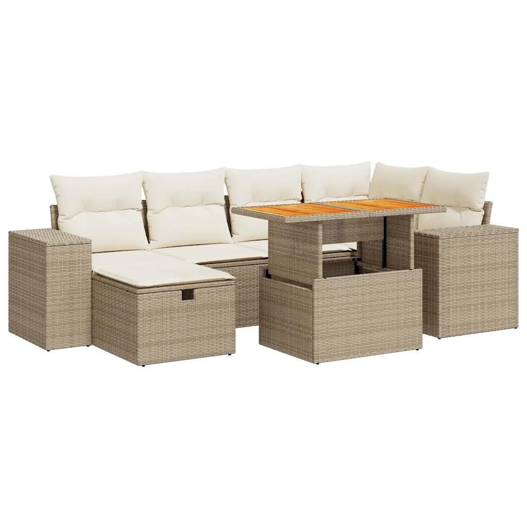 Voir la diapositive 2 : VIDAXL Salon de jardin avec coussins 8 pcs beige resine tressee acacia