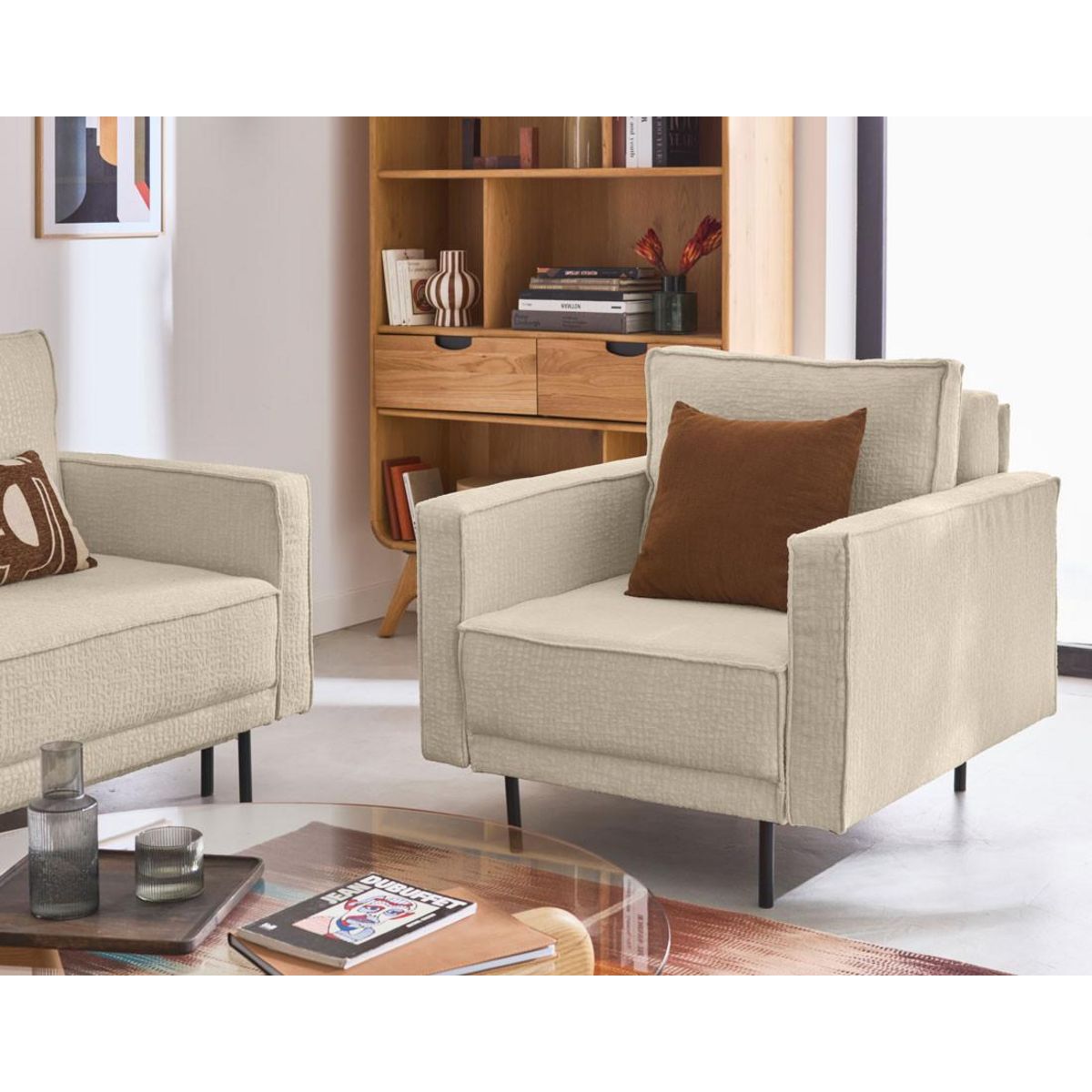 LISA DESIGN Charlie - fauteuil - pieds hauts - en tissu velours relief