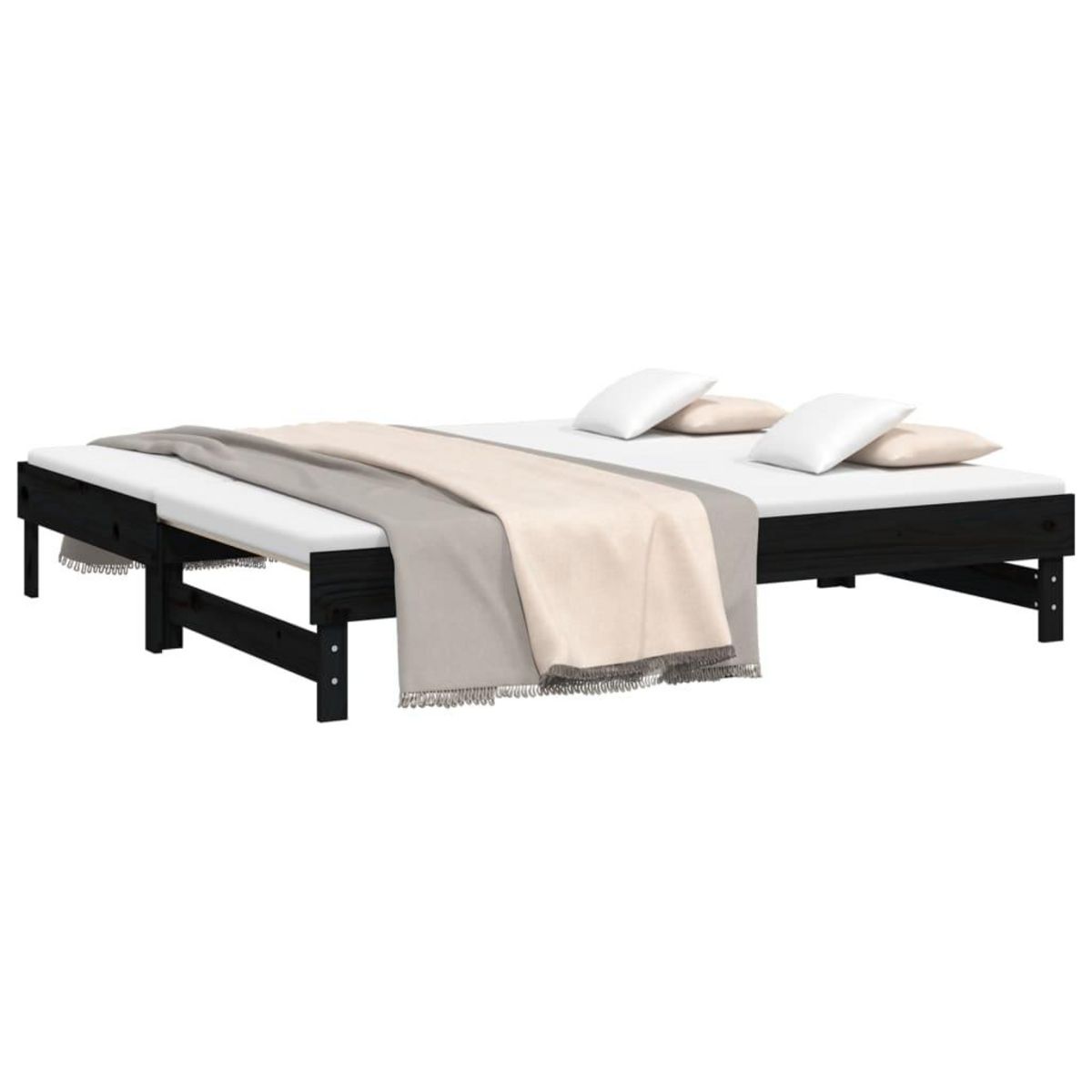 VIDAXL Lit coulissant sans matelas noir 2x(75x190) cm
