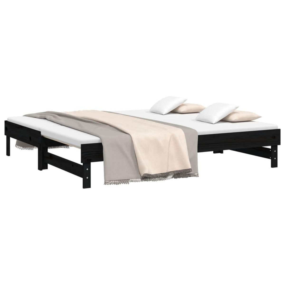 VIDAXL Lit coulissant sans matelas noir 2x(75x190) cm