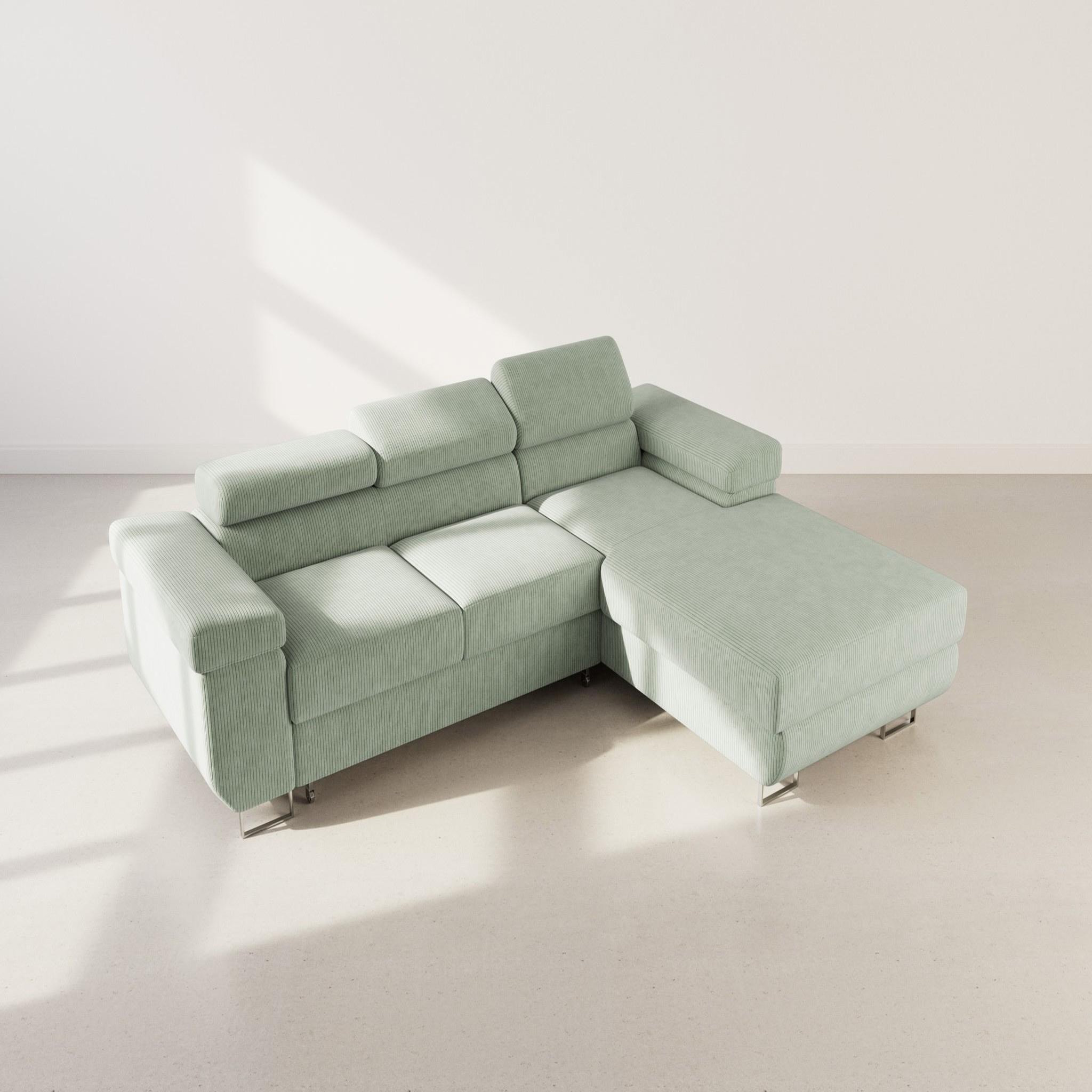 Voir la diapositive 6 : BEST MOBILIER Pablo - canapé d'angle droit - 6 places - convertible avec coffre et têtières réglables - en velours côtelé