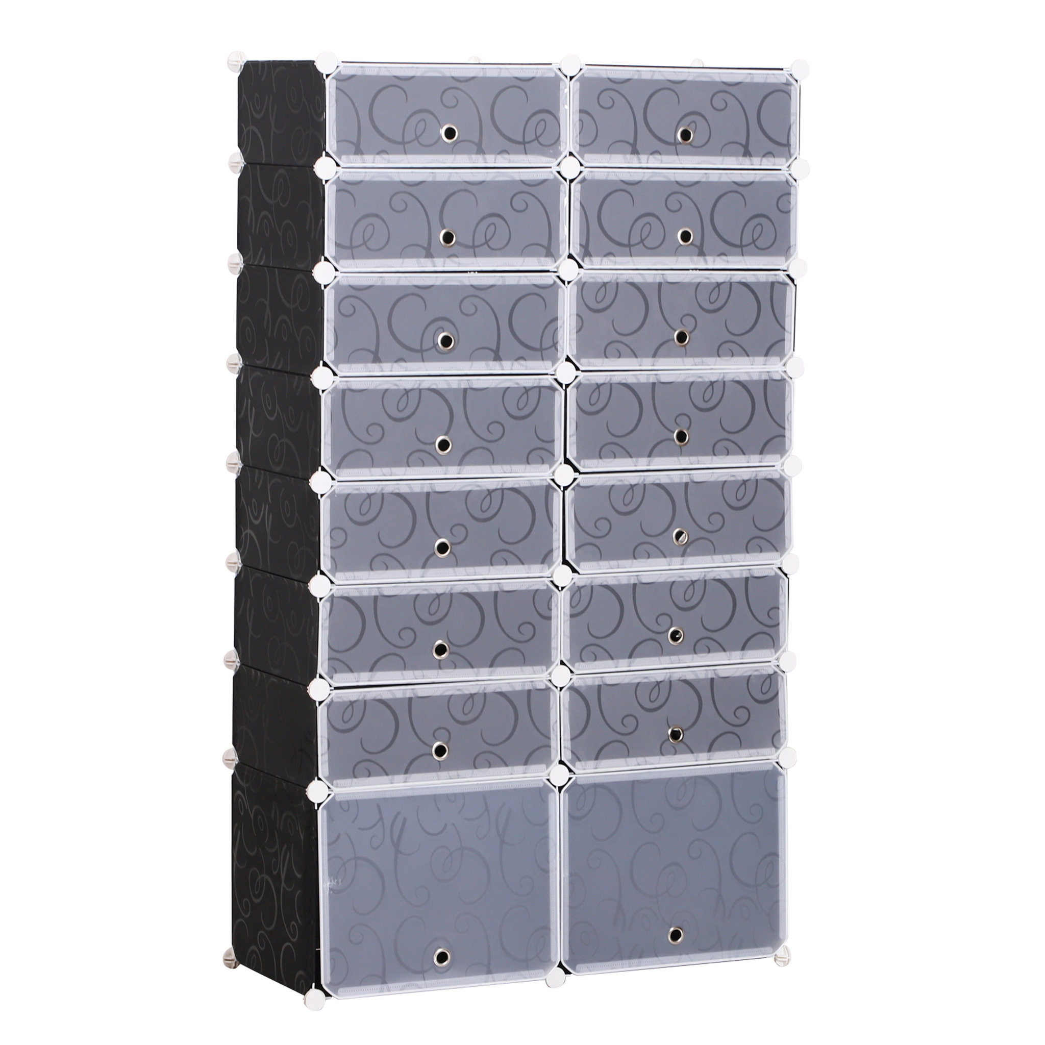 Voir la diapositive 1 : HOMCOM Armoire à chaussures range chaussures L 95 x l 37 x H 160 cm 14 cubes rectangulaires et 2 grands cubes noir et blanc