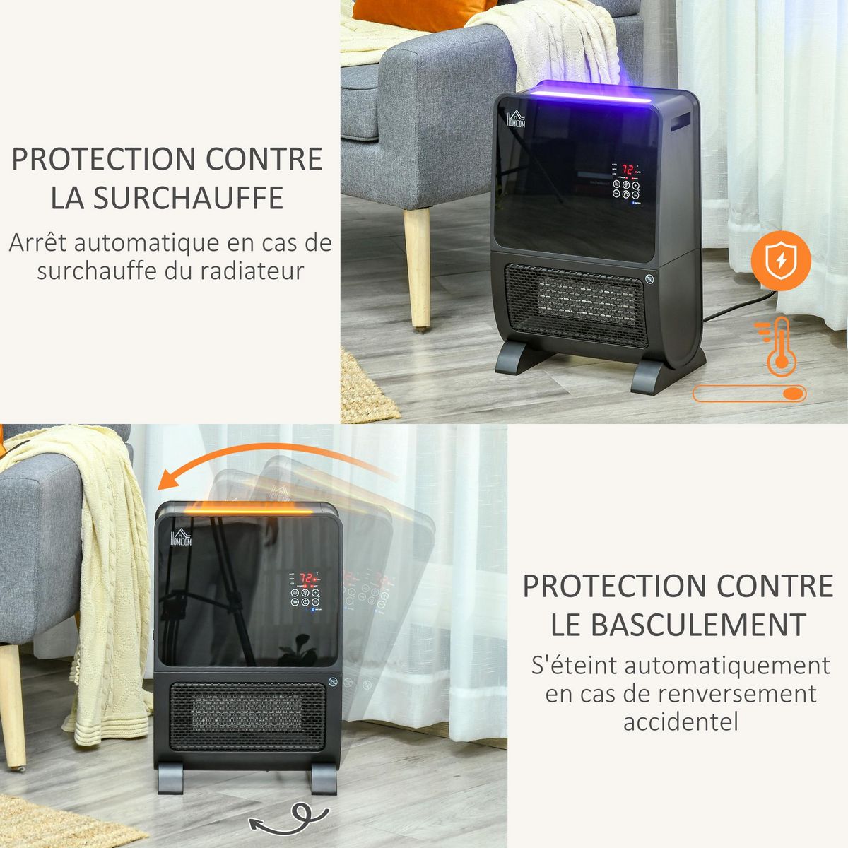 HOMCOM HOMCOM Chauffage humidificateur 2 en 1 avec éclairage LED 3 couleurs - chauffage soufflant 2000 W céramique PTC - 3 modes, timer - télécommande incluse - ABS noir