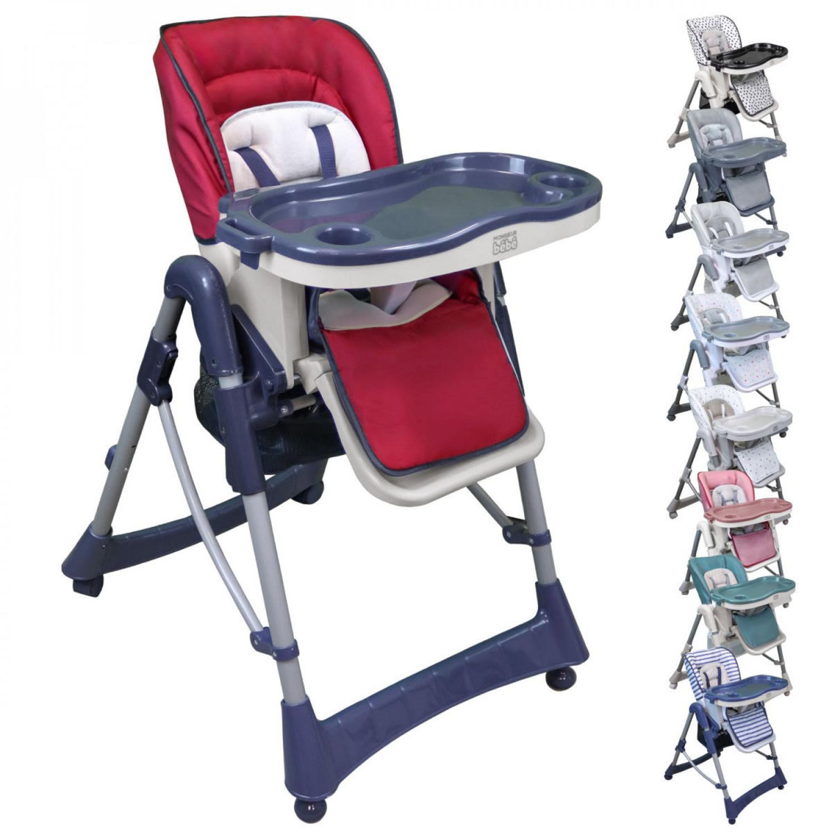 Monsieur Bébé Chaise haute bébé pliable réglable hauteur dossier tablette - Ptit