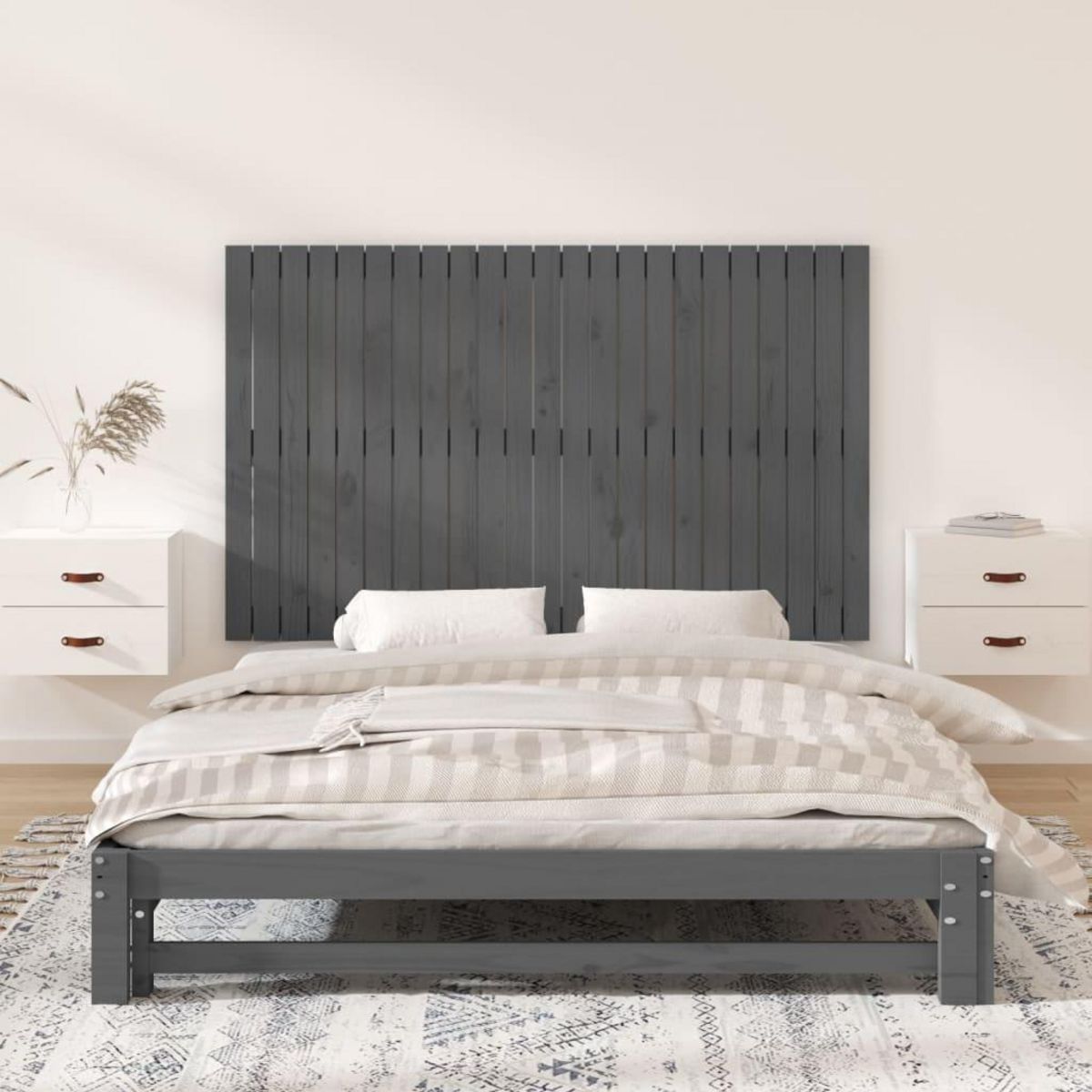 VIDAXL Tete de lit murale Gris 147x3x90 cm Bois massif de pin