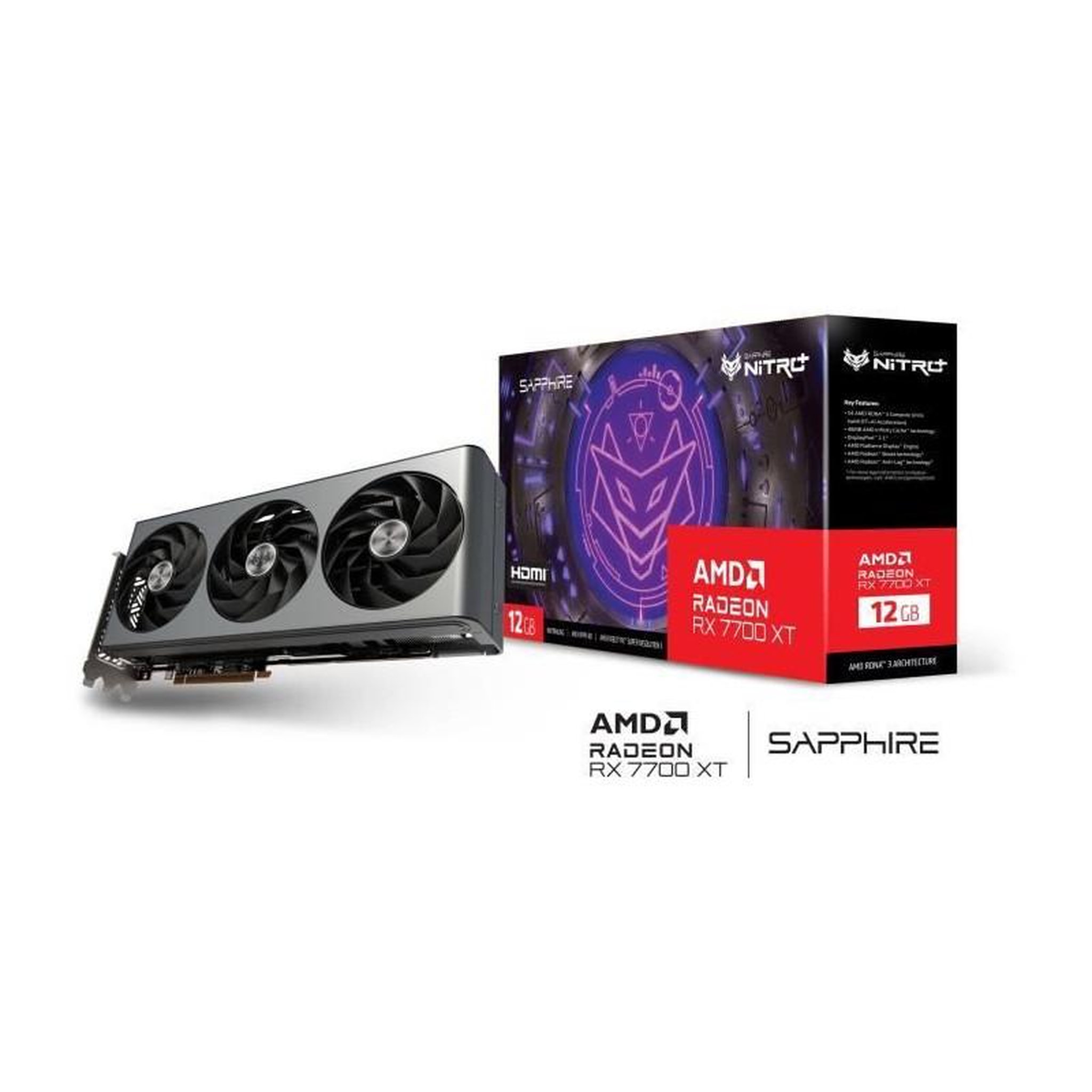 Voir la diapositive 2 : Sapphire Technology SAPPHIRE - Carte Graphique - NITRO+ AMD RADEON™ RX 7700 XT GAMING OC 12GB - GDDR6 - DUAL HDMI / DUAL DP