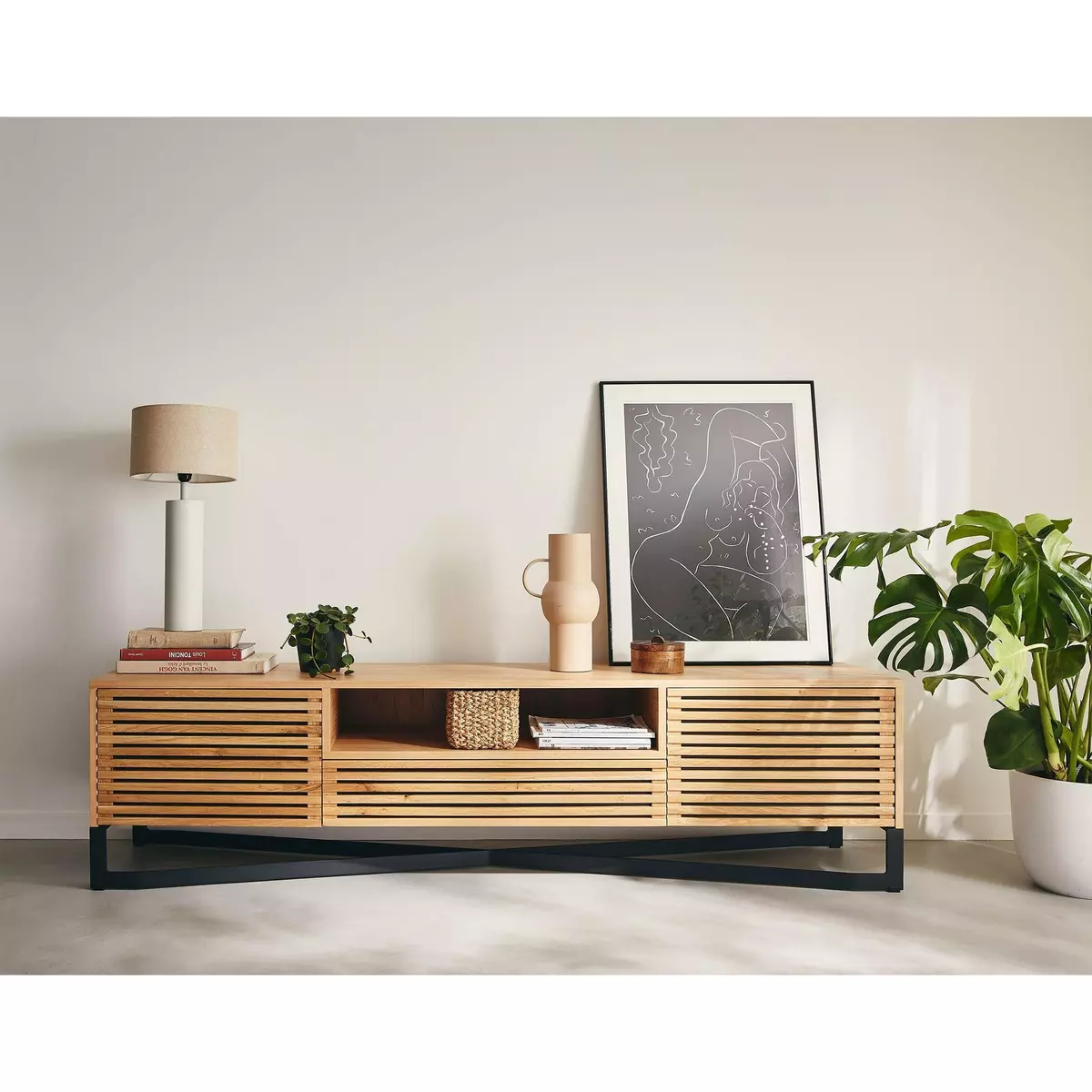 LISA DESIGN Medellin - meuble tv - bois et noir - 200 cm -