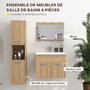 Voir la diapositive 6 : KLEANKIN Ensemble 3 meubles salle de bain avec vasque - meuble sous-vasque suspendu, miroir, meuble colonne mural - aspect chêne clair